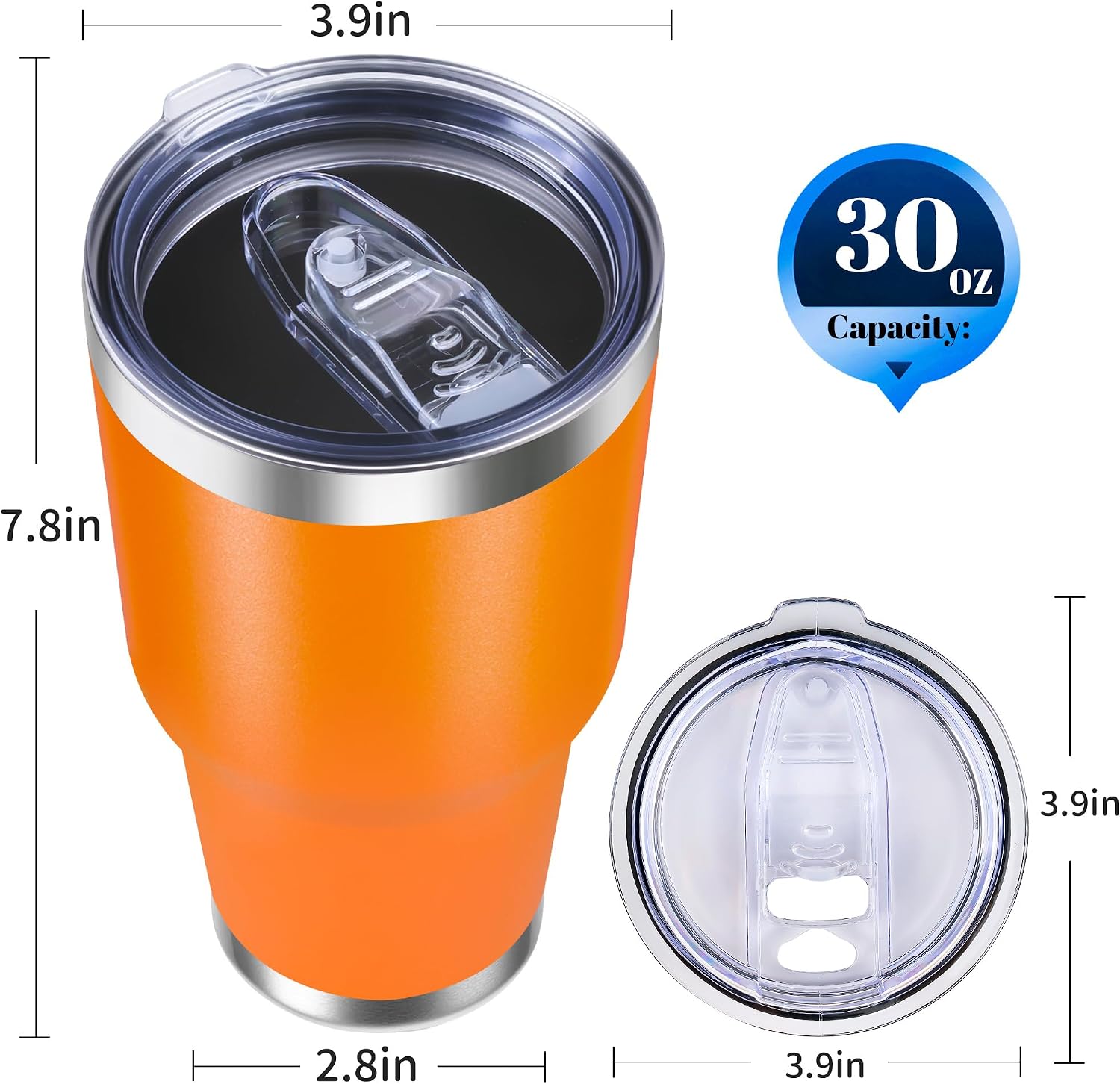 30oz Stainless Steel Tumbler Bulk with Lid, Double Wall Vacuum Insulated Powder Coated Travel Mug, Orange, 12 Pack image 3