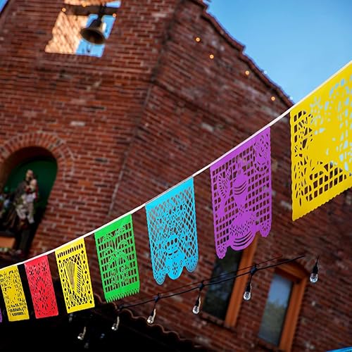 Miniatura 7 de YADECOMA Paquete de 1 pancartas de fiesta mexicana, decoraciones de Cinco de Mayo de 22 pies, pancartas de papel picado para fiesta de cumpleaños