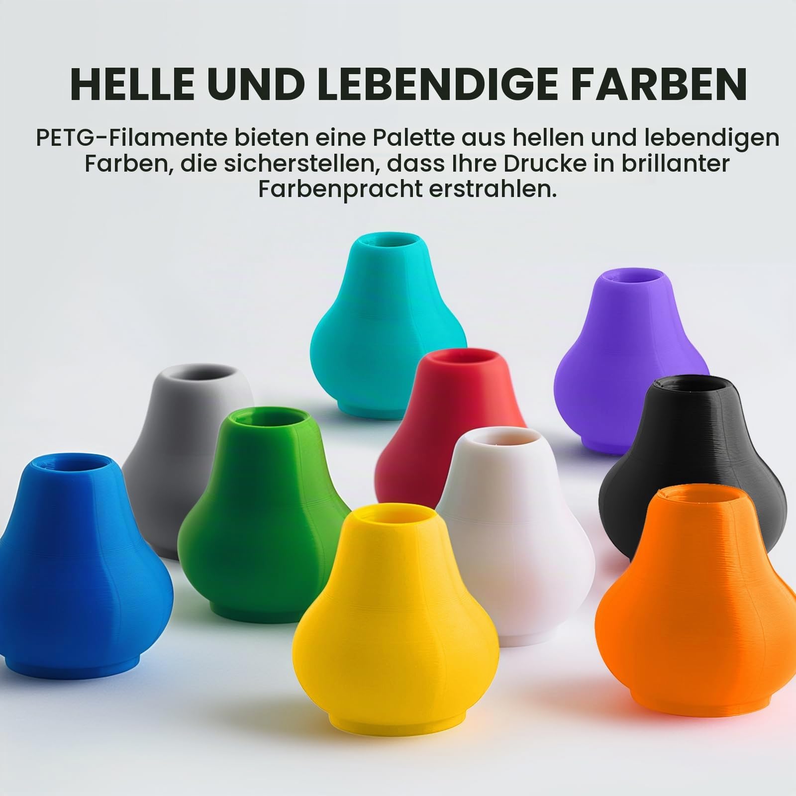 TECBEARS PETG Filament 1.75 mm Bündel Multicolor 10KG, 1.75mm PETG 3D Filament, 1kg/Spule,10 Packung (Schwarz, Weiß, Transparent, Grau, Rot, Blau, Grün, Orange, Lila, Schokolade)