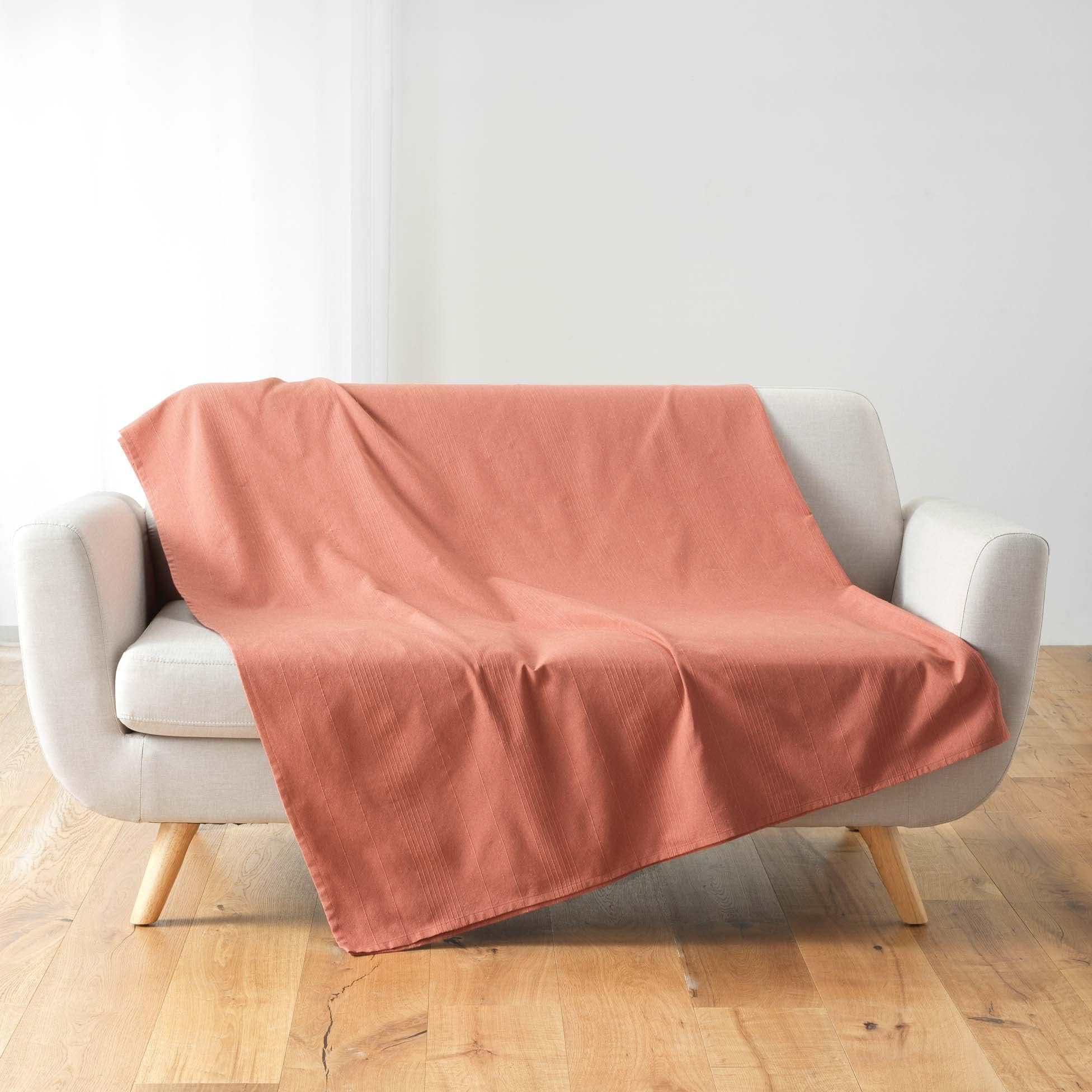 Plaid coton (180 x 220 cm) Sixtine Terracotta - Déco textile