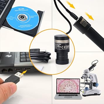 Swift Compound Monocular Microscope SW200DL with 40X-1000X Magnification, Cordless Capability for Student Beginner,5MP Camera and Software Windows and Mac Compatible