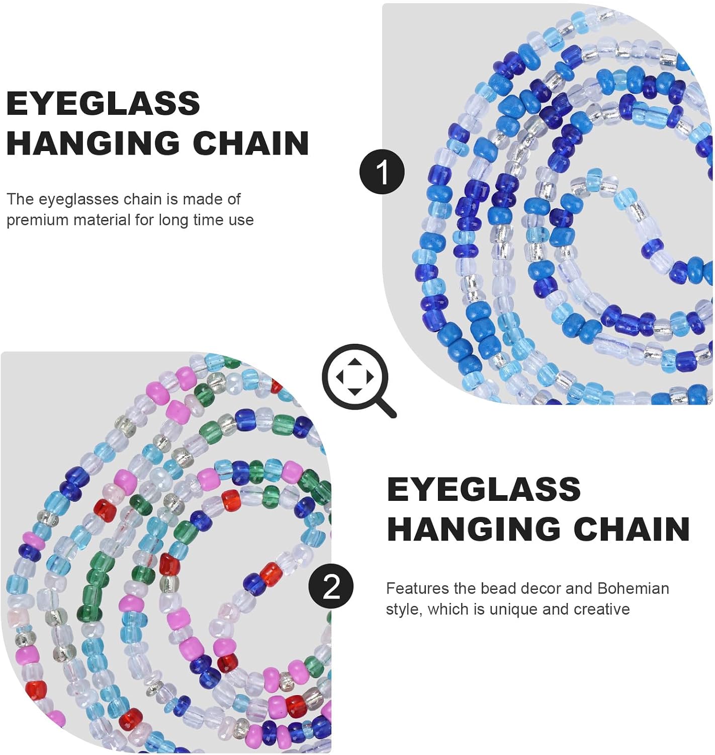 3pcs Bohemian Style Colorful Non-slip Eyeglasses Bead Chains, Decorative Glasses Accessory Strap for Women and Men, Lightweight Eyewear Holders for Everyday Use