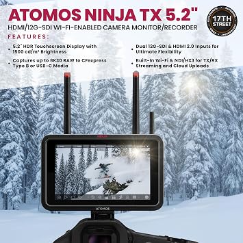 Atomos Ninja TX 5.2 Camera-Cloud Monitor/Recorder HDR Display Bundle Set