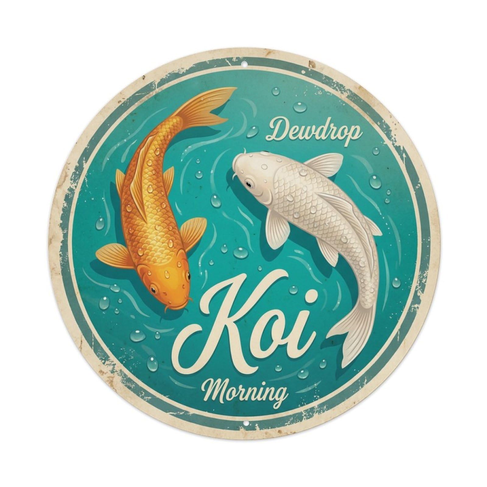 Koi Fish Dewdrop Morning Waters Fresh Sparkle Pure Clean Metal Tin Sign