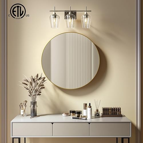 Miniatura 2 de VONLUCE Lámpara de tocador de baño, lámpara de baño de 3 luces sobre espejo, lámpara de pared de baño con vidrio transparente, accesorios de