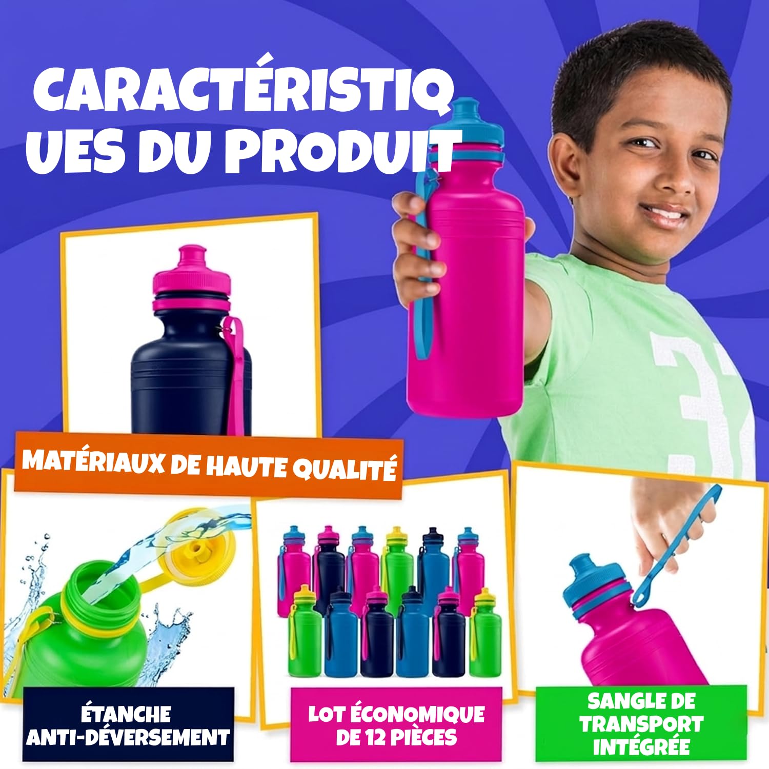 Bedwina Gourdes pour enfants, lot de 12 – 532,3 ml, sans BPA