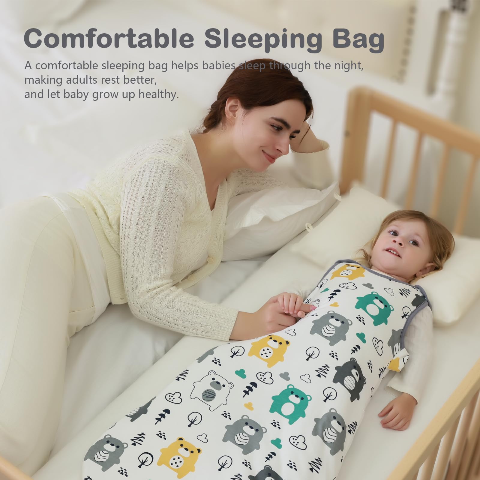 Mosebears Winter Baby Sleeping Bag 2.5 Tog Soft Cotton Wearable Blanket Sleeveless Baby Sleep Sack Designed for Boys and Girls Cute Prints (Bear - Image 2