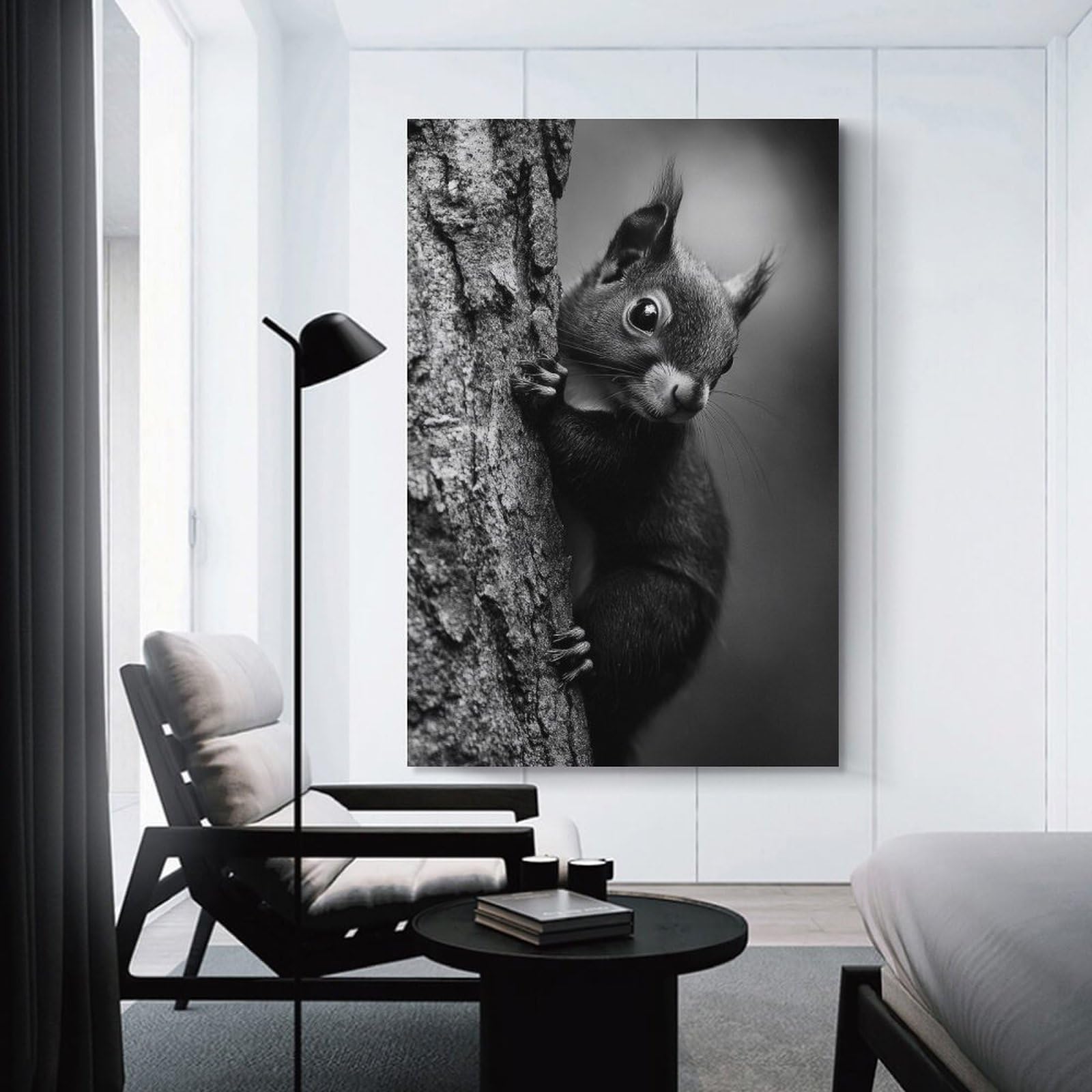 Junmoney Squirrel on Tree Trunk Room Decor Wall Art 24x36inch(60x90cm), for Bedroom, Guest Room Or Reading Nook, An Easy Wall Refresh for Bedrooms