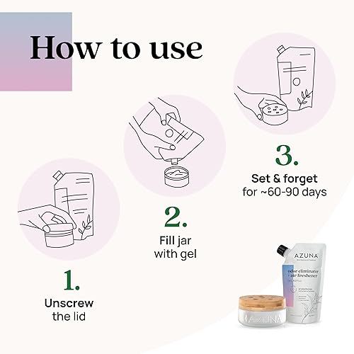 Miniatura 24 de Azuna Ambientador y gel eliminador de olores, kit de 4 habitaciones, incluye (4) frascos de vidrio vacíos de lujo de 8 onzas y 24 onzas de repuesto