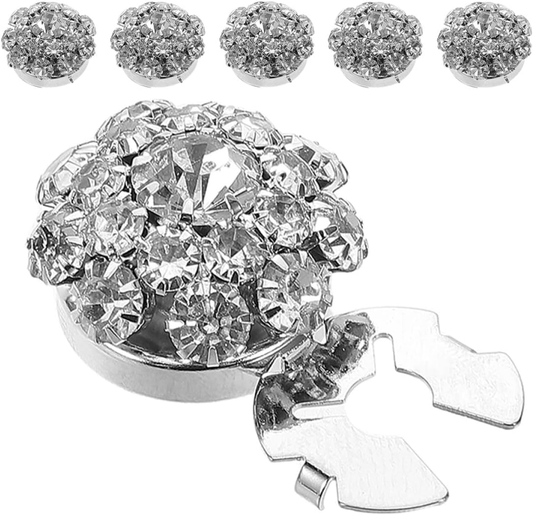 LIFKOME 6pcs Rhinestone Clip-on Button Covers for Jackets and Blouses, Detachable Alloy Decorative Buttons for Women’s Shirt Embellishments, DIY Clothing Accessories