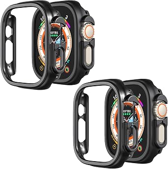 Compatible with Apple Watch Ultra 3/2/1 49mm Hard PC Case Cover - Impact Resistant, Shockproof, All-Around Edge Protective Bumper Cover 2 Black