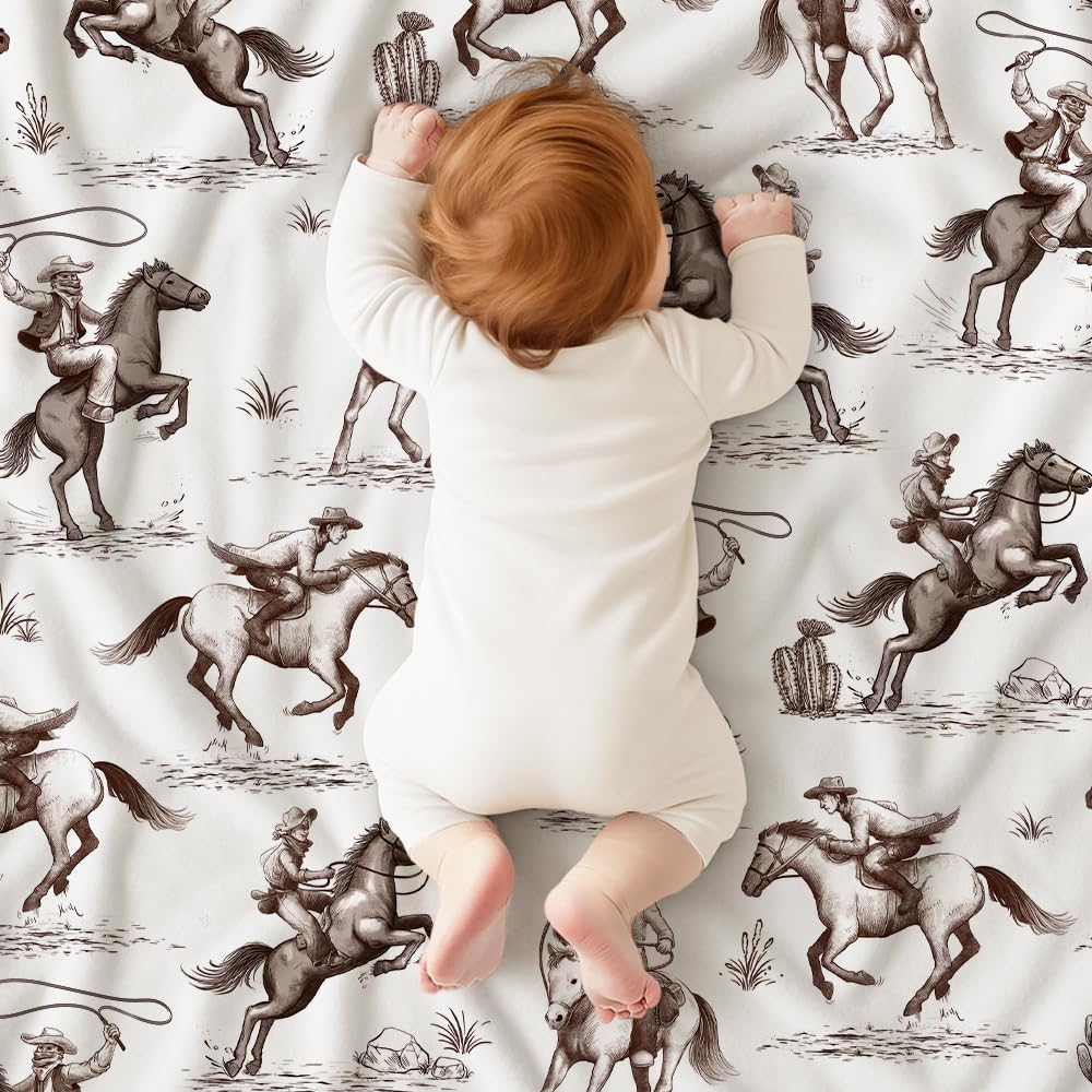 Western Baby Blanket, Cowboy Minky Blankets for Boys Girls, Nursery Room Decor, Soft Warm Lightweight Nursery Bed Blanket for Newborn Toddlers Son Daughter (05)