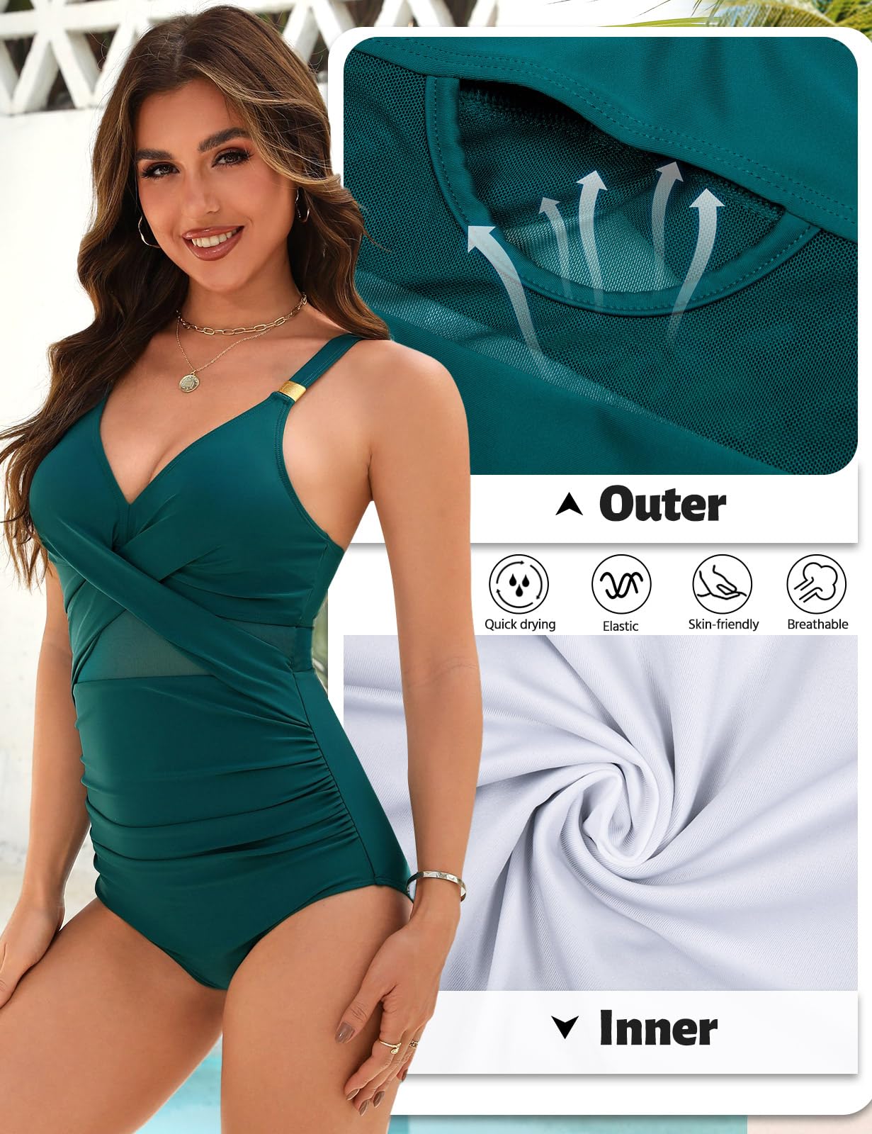 Costume Intero Donna Elegante Curvy Piscina Costumi da Bagno Interi Mare Taglie Forti Modellante Push Up Scollo a V Imbottito Pancia Piatta Un Pezzo Vita Alta