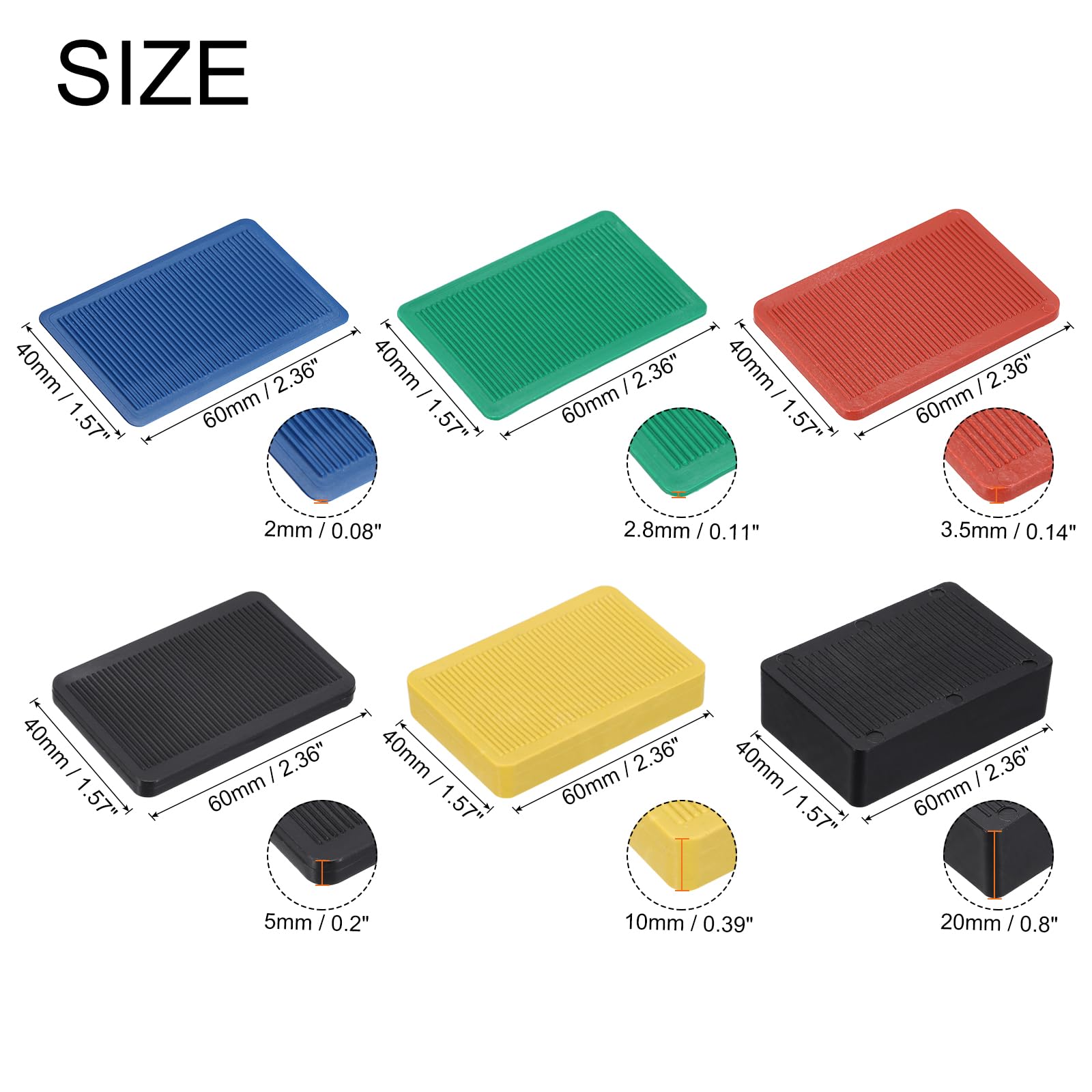 QUARKZMAN 120pcs Cuñas Plásticas Kit, 60x40x20/10/5/3,5/2,8/2mm Espaciadores de Plástico Cuñas para Azulejos Placas de Compensación Niveladores Flexibles para Ventanas Muebles Puerta