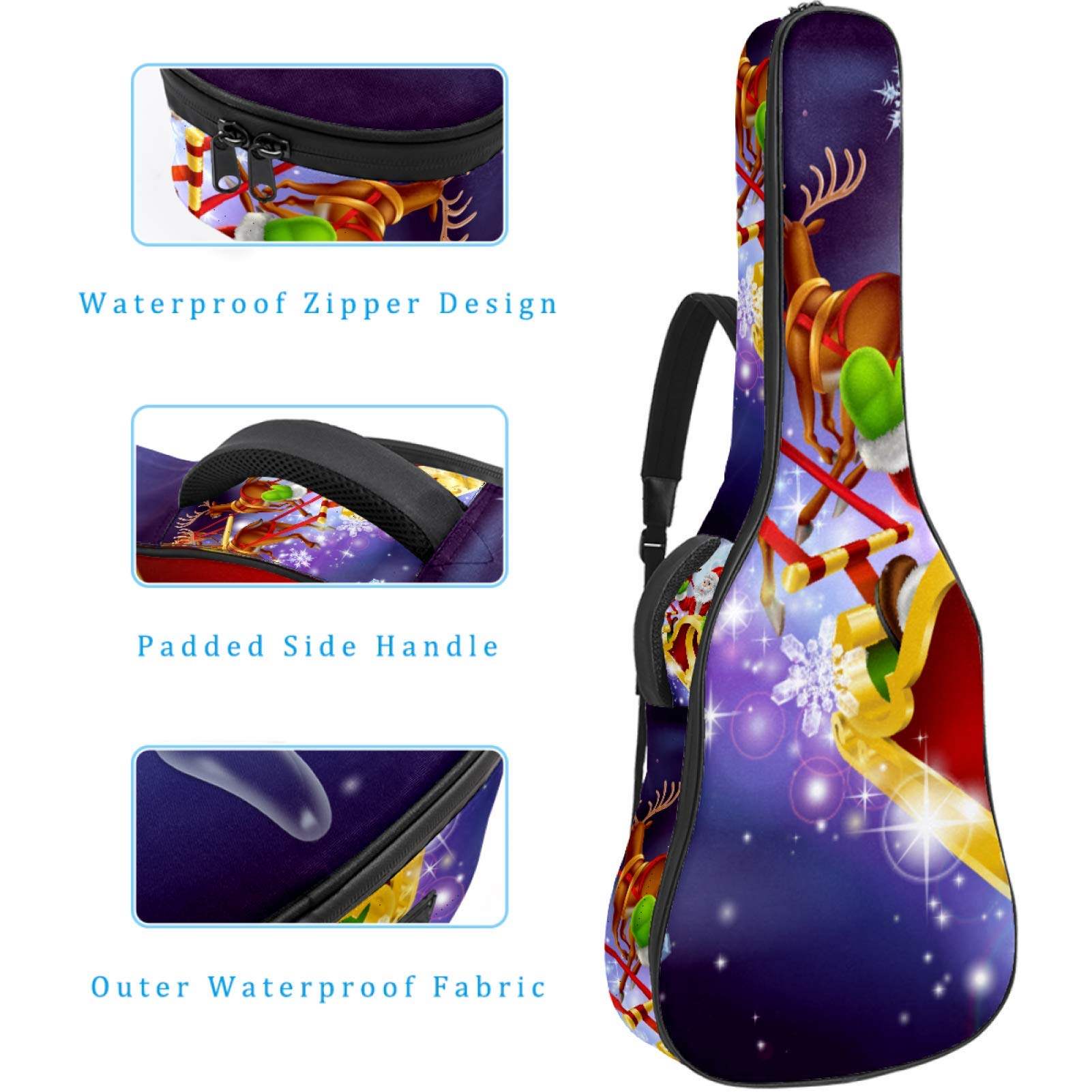 Gitarrentasche mit Reißverschluss, wasserdicht, weich, für Bassgitarre, Akustik- und klassische Folk-Gitarrentasche, hübscher Weihnachtsmann