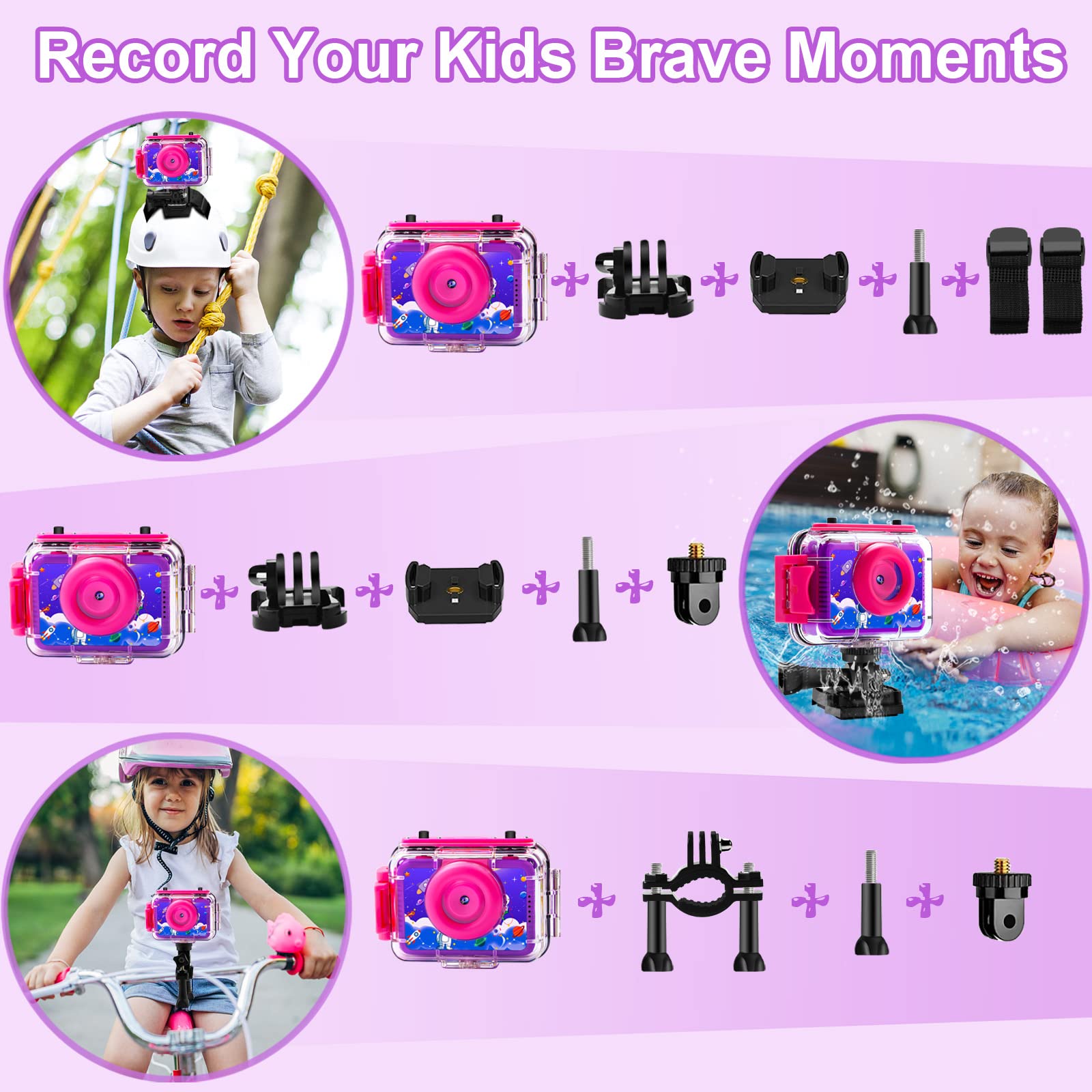 GKTZ Kinderkamera wasserdichte,Unterwasserkamera-1080P Selfie Digitalkamera Fotoapparat für Kinder, Spielzeug für 3-12 Jahre Jungen und Mädchen (Lila)