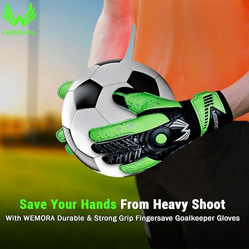 Miniatura 6 de WEMORA Guantes de portero de fútbol Fingersave para niños, jóvenes y adultos con palma de látex de 0.295 in, espinas flexibles para los dedos,