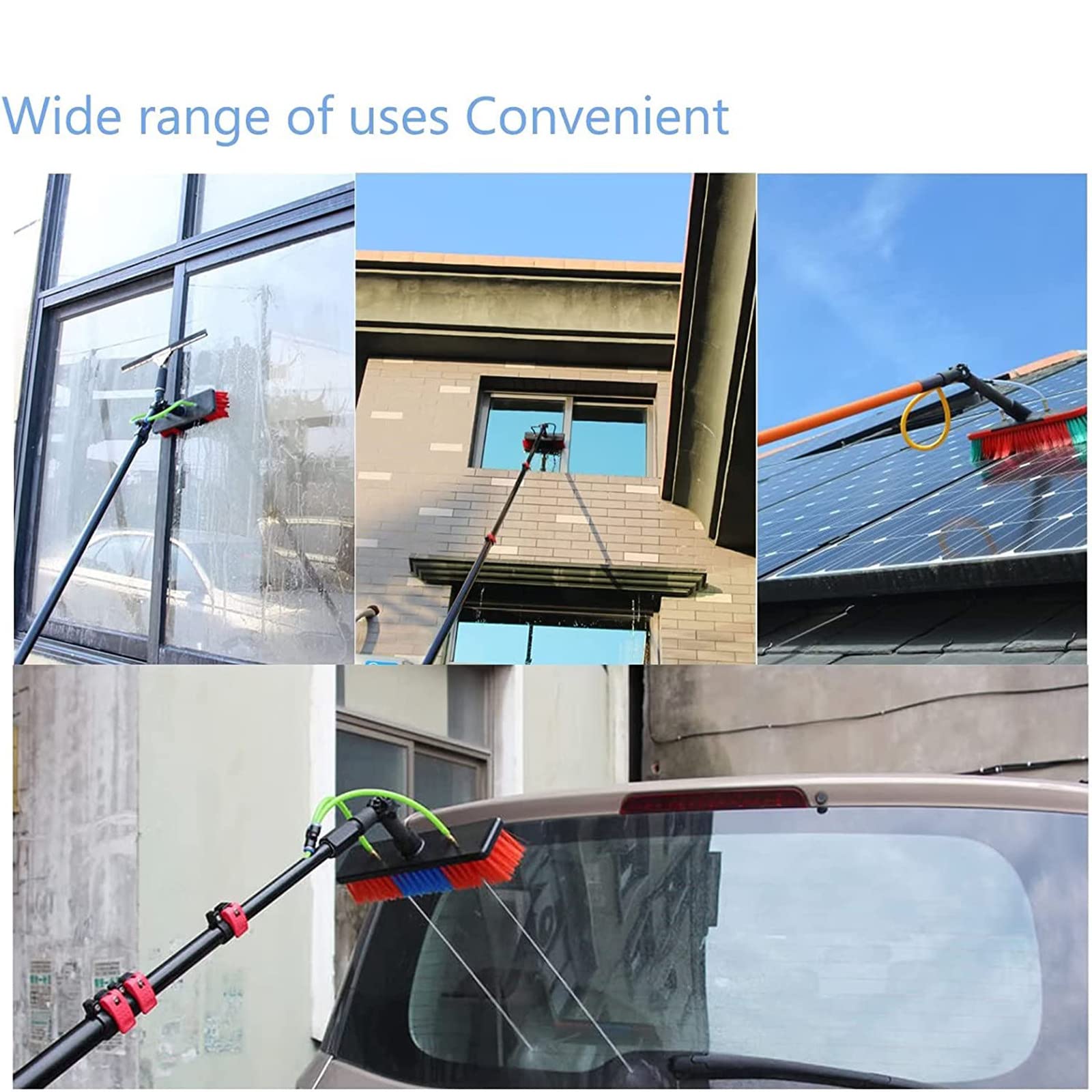 Cepillo de Limpieza de Vidrio, Herramienta de Limpieza de Panel Fotovoltaico, Cepillo de Limpieza de Rociado de Agua de Panel Solar, Poste de Extensión, Poste Telescópico Portátil con Raspador