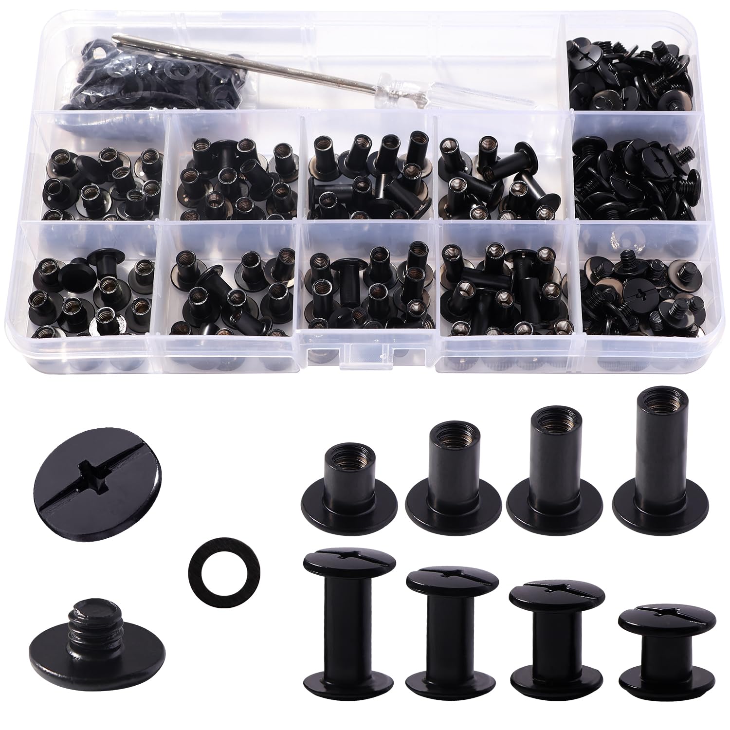 YIXISI 100 Set M5 x 5/8/10/12 mm Chicago Binding Screws Assorted Kit, 4 Sizes Book Binding Rivets Kit