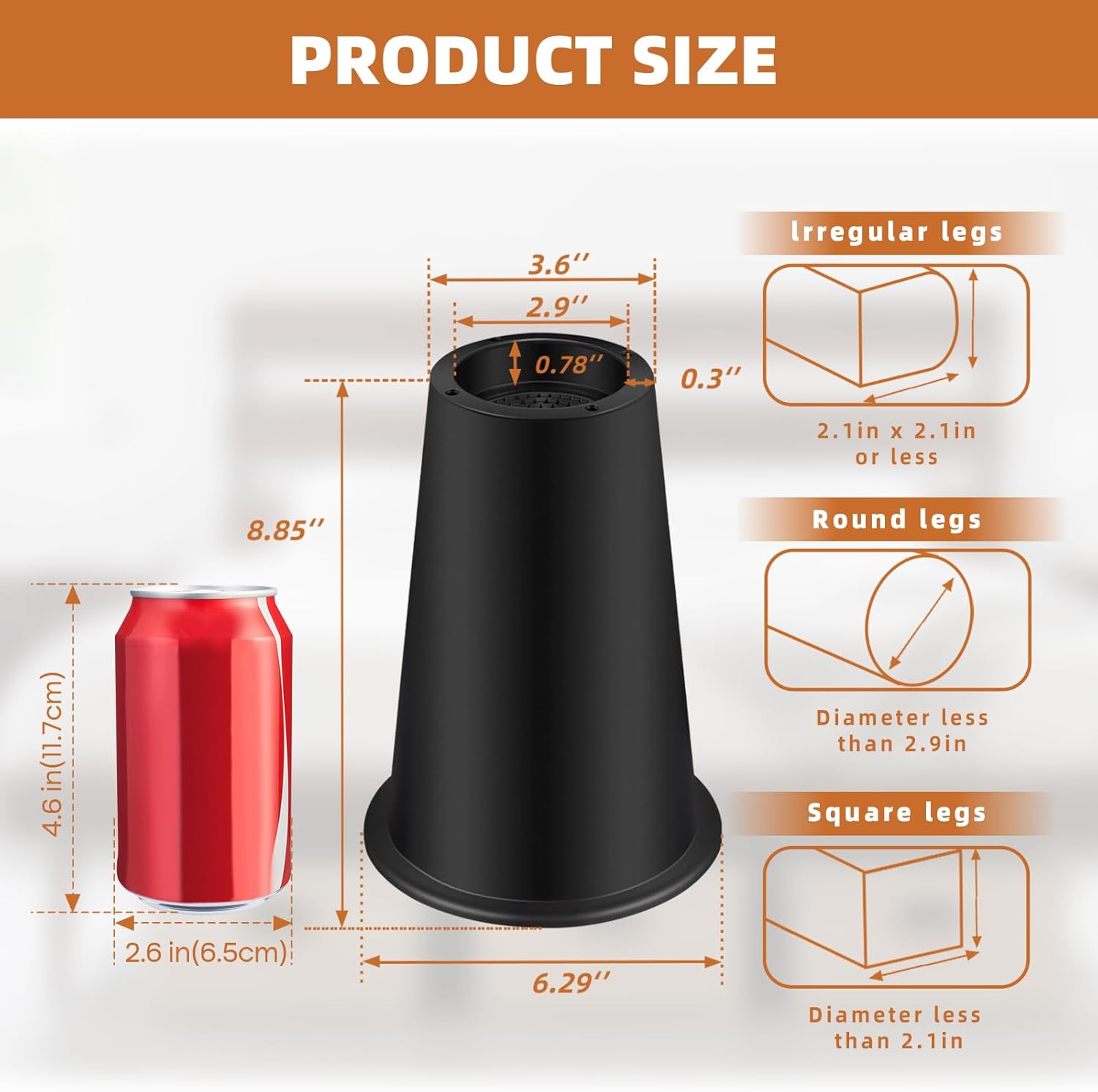 8 inch Bed Risers Adjustable Furniture Risers - Heavy Duty Non-Slip Lift Supports for Beds/Couches/Sofas, Durable Square Design with Creates Storage Space (4 Pack Black, 8 inch Round)