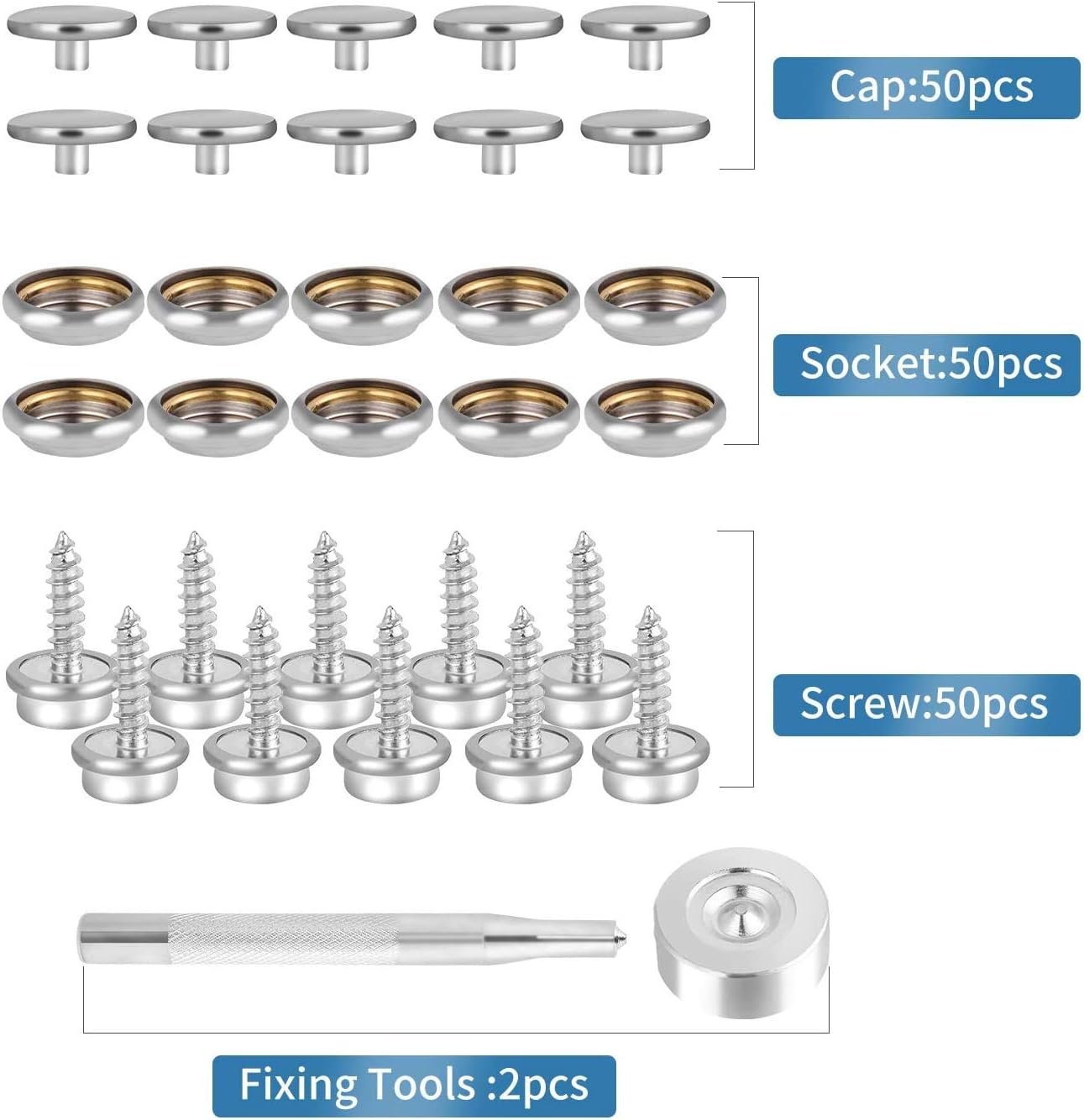 VEVEKY 150pcs Screw Snap Fastener Kit Stainless Steel Metal Snaps Kit