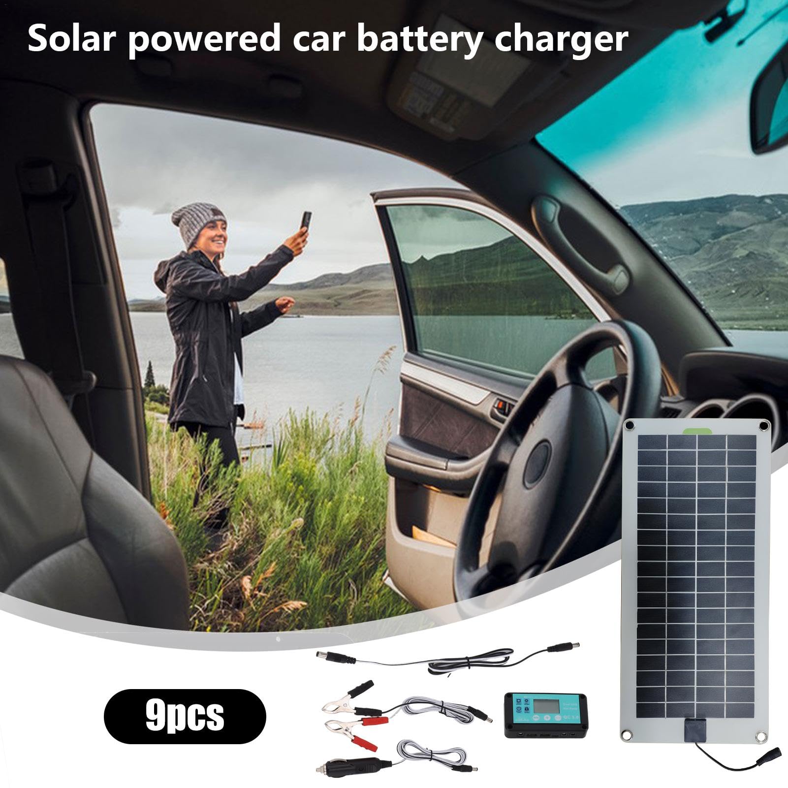 Mantenitore Solare Per Auto, Caricabatteria Solare Per Auto Da 12 V, Mantenitore Di Mantenimento Batteria Solare Da 30 W, Kit Pannello Solare Per Auto Portatile Per, Autoveicoli, Backup