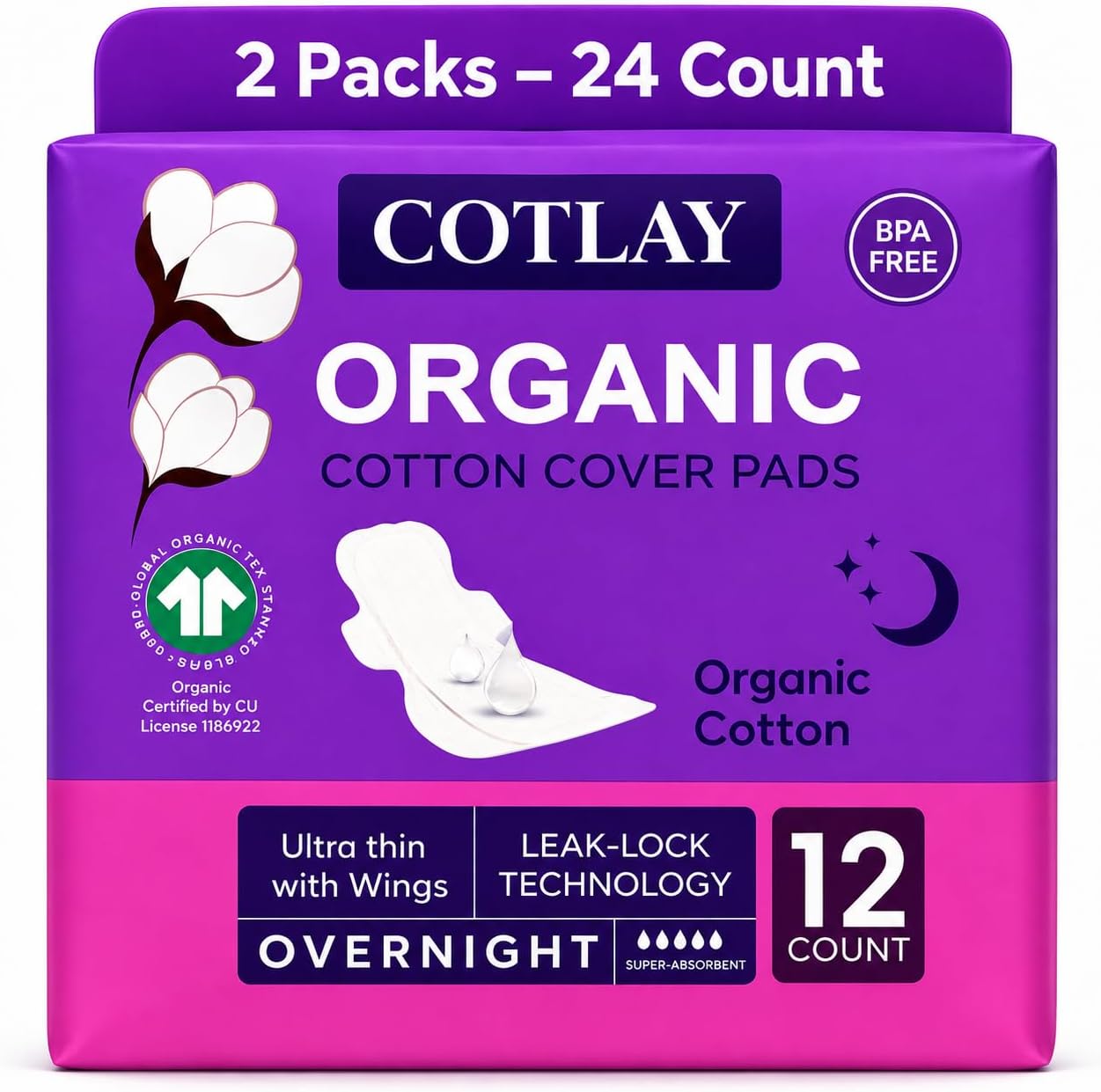 Cotton Postpartum Pads | Thin, Ultra Absorbent and Long Pads with Wings 20 Count | Organic Cotton Maternity Pads | Pads for Postpartum Bleeding | Post Partum Pads