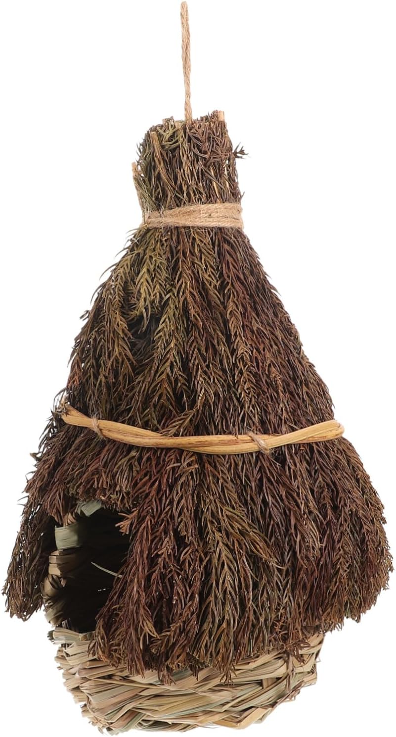 MERRYHAPY Hand Woven Grass Nest for Outside Use Rustic Garden Comfortable Roosting Pocket for Small Birds Versatile Home and Garden Use
