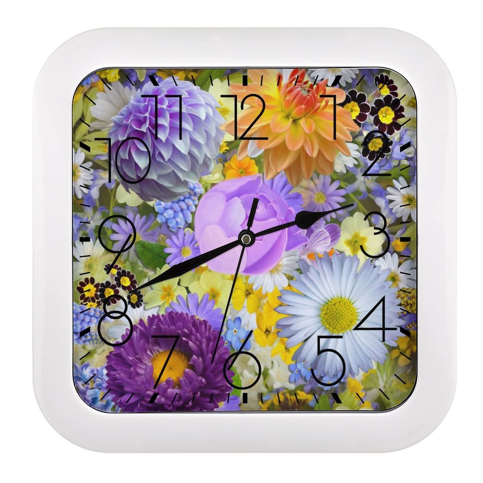 Horloge murale carrée fleurs colorées pour cuisine et salon moderne