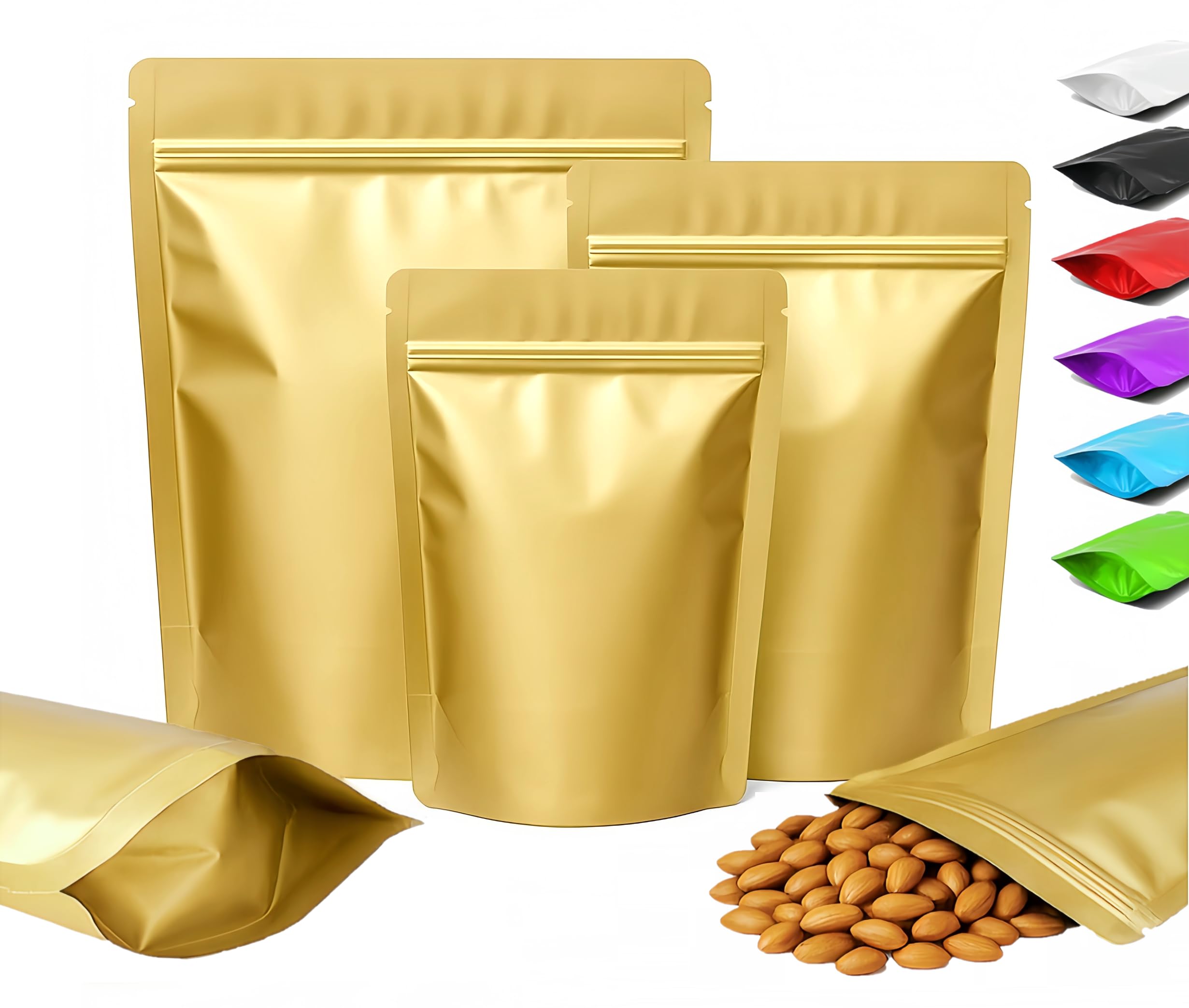 Plaphy 100Pcs Resealable Stand-up Pouches, Mylar Bags (Gold, 10 x 15 cm)