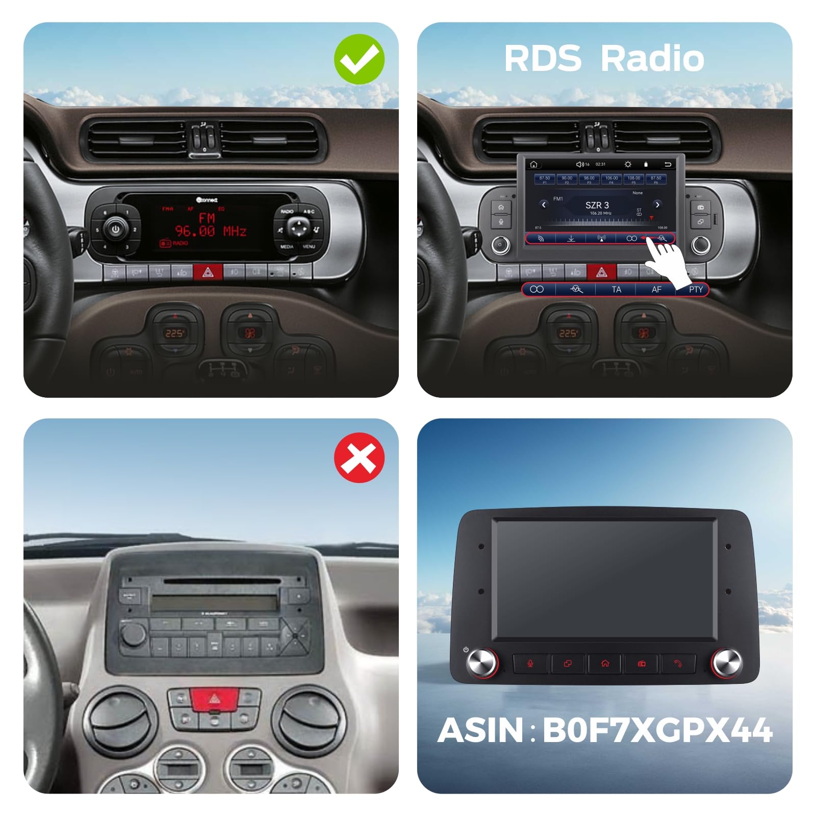 Autoradio Linux Plug & Play con Connettore Originale per Fiat Panda 2013-2025, Wireless CarPlay Android Auto, Bluetooth Vivavoce, RDS, FM/AM, USB