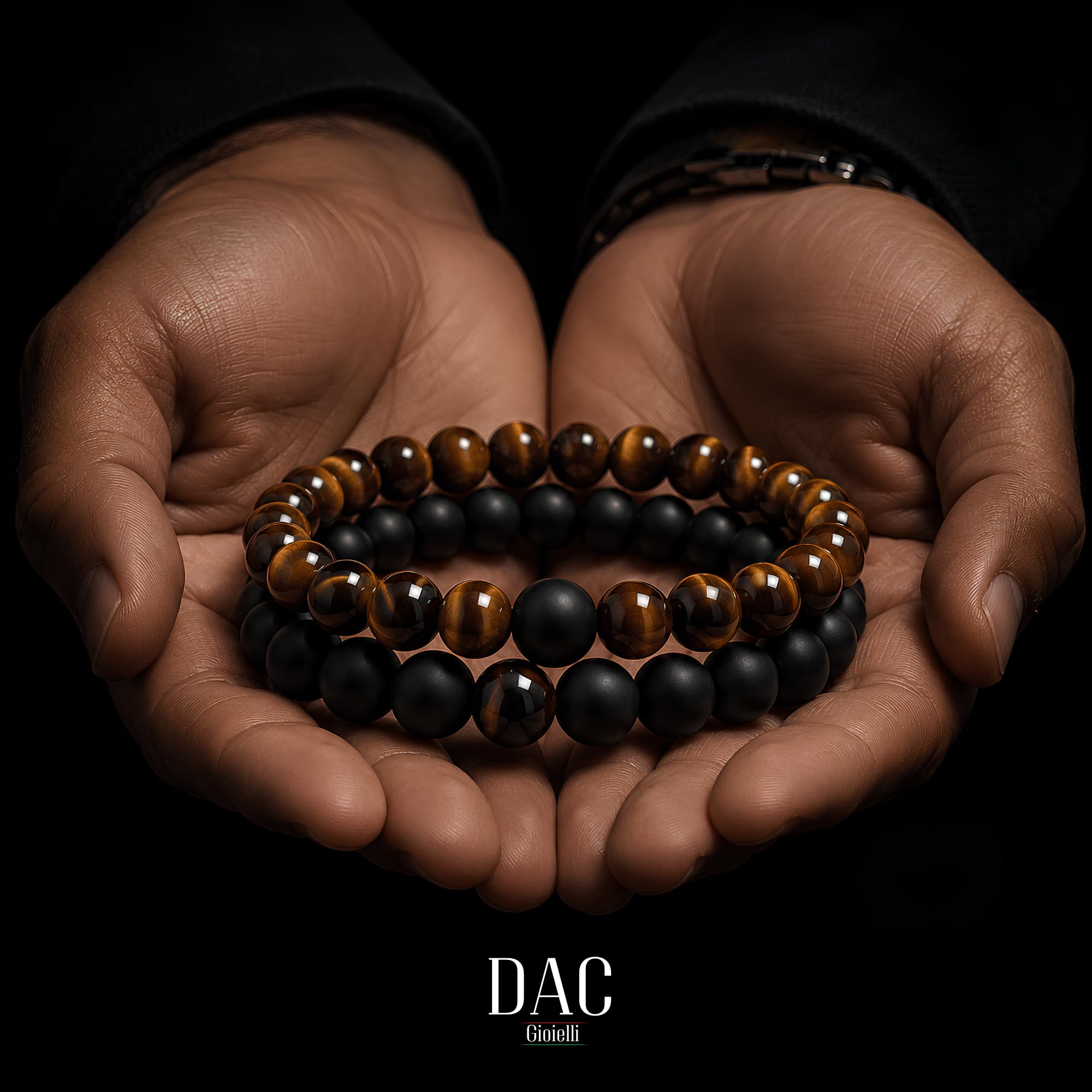 DAC Bracciale Uomo 2 pezzi Con Pietre Naturali Braccialetto Scatola Regalo Fidanzato Donna Chakra con Vere Pietre Naturali Tibetano Yoga Gioielli