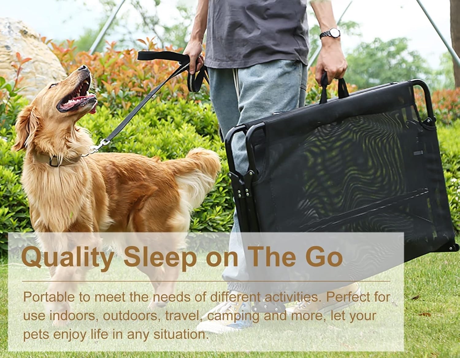 Pet Bed Black Portable Folding with Breathable Mesh ＆ Handle, Outdoor Waterproof Cooling Elevated Pet Bed, for Picnic/Camping/Training (Size : M-89x61x20cm/35x24x8in) ()