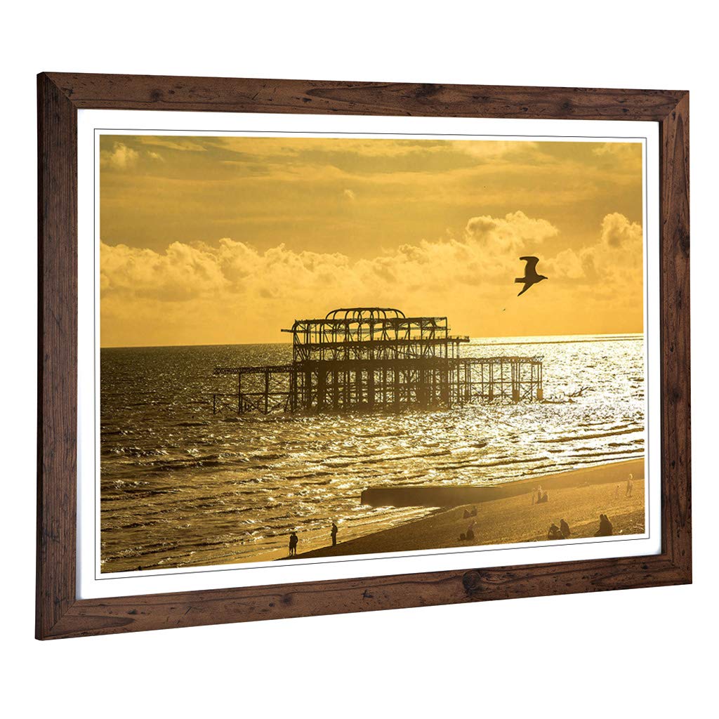 Big Box Art Framed Print of Brighton West Pier Beach Seascape Sunset Design | Wall Art Picture | Home Decor for Kitchen, Living Room, Bedroom, Hallway, Walnut, A2 / 24.5x18 Inch / 62x45cm