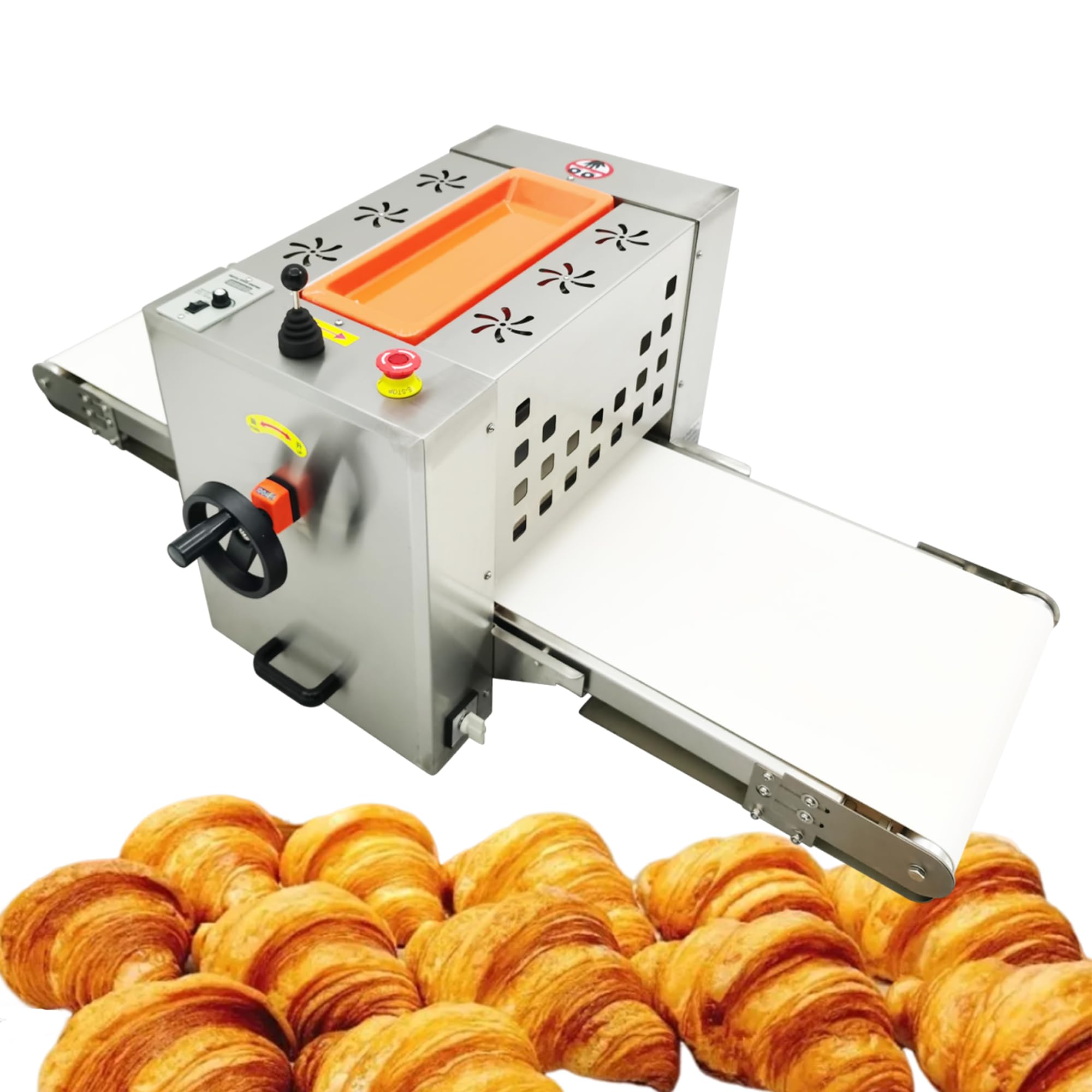 EQCOTWEA Mini Dough Sheeter Machine Reversible Pastry Press Sheeter Electric Pizza Dough Laminator Roller Sheeter Pastry Pie Making Machine 14in Belt Stainless Steel Croissant for Bakery 110V
