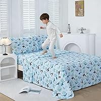 Vista 8 de Viviland - Juego de sábanas para cama individual de 3 piezas para niños y niñas, azul océano - Sábanas bajeras ajustables y planas de microfibra