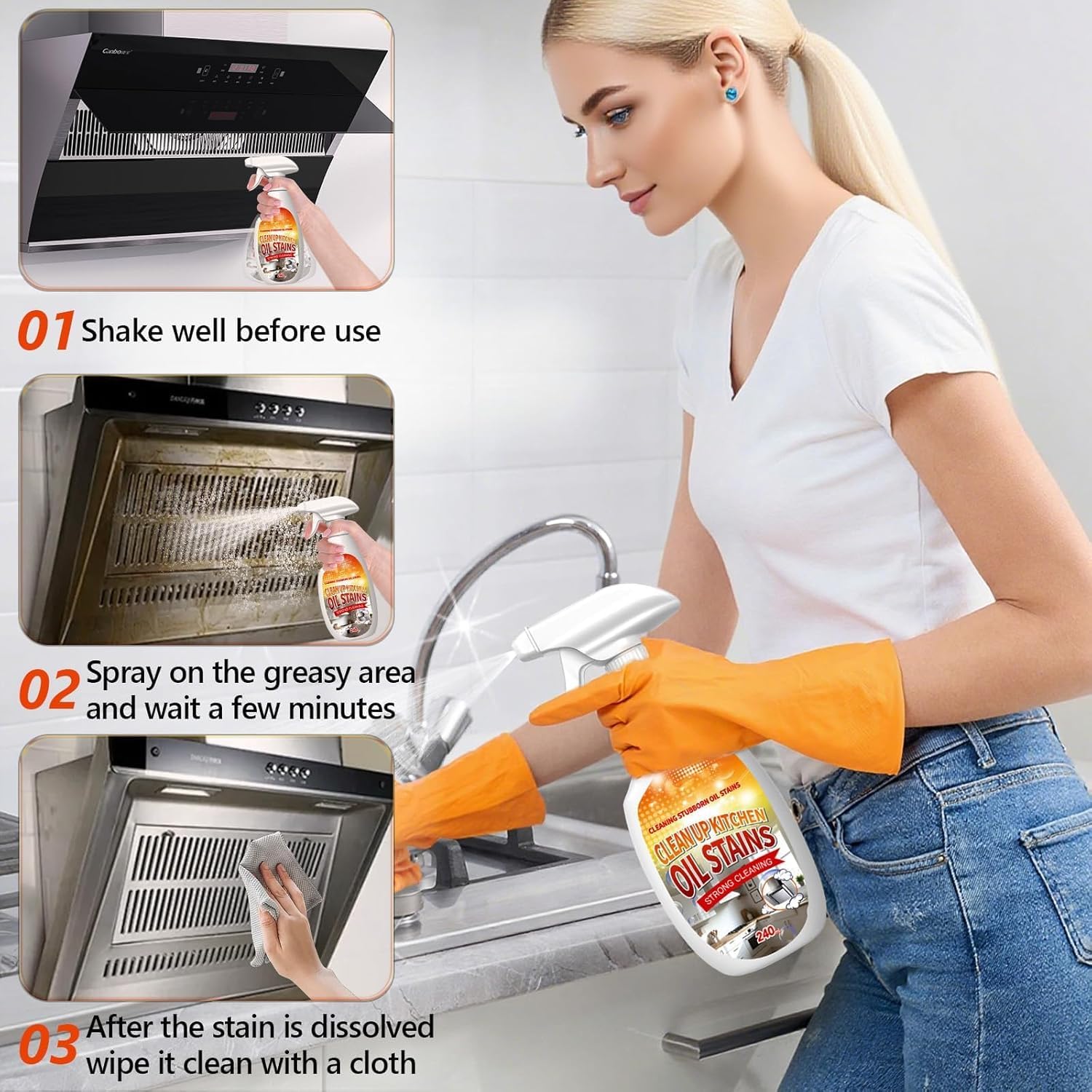 Heavy-Duty Kitchen Degreaser Foam Cleaner – Multipurpose Oil Stain Remover Spray, Kitchen Oil Multi Function Foam Cleaner Spray for Appliances Countertops Range Hoods