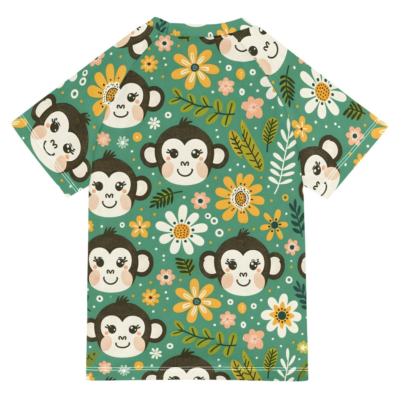 Boys Rash Guard Short Sleeve Swim Shirts for Boys Monkey Green Sun Protection 7-8T