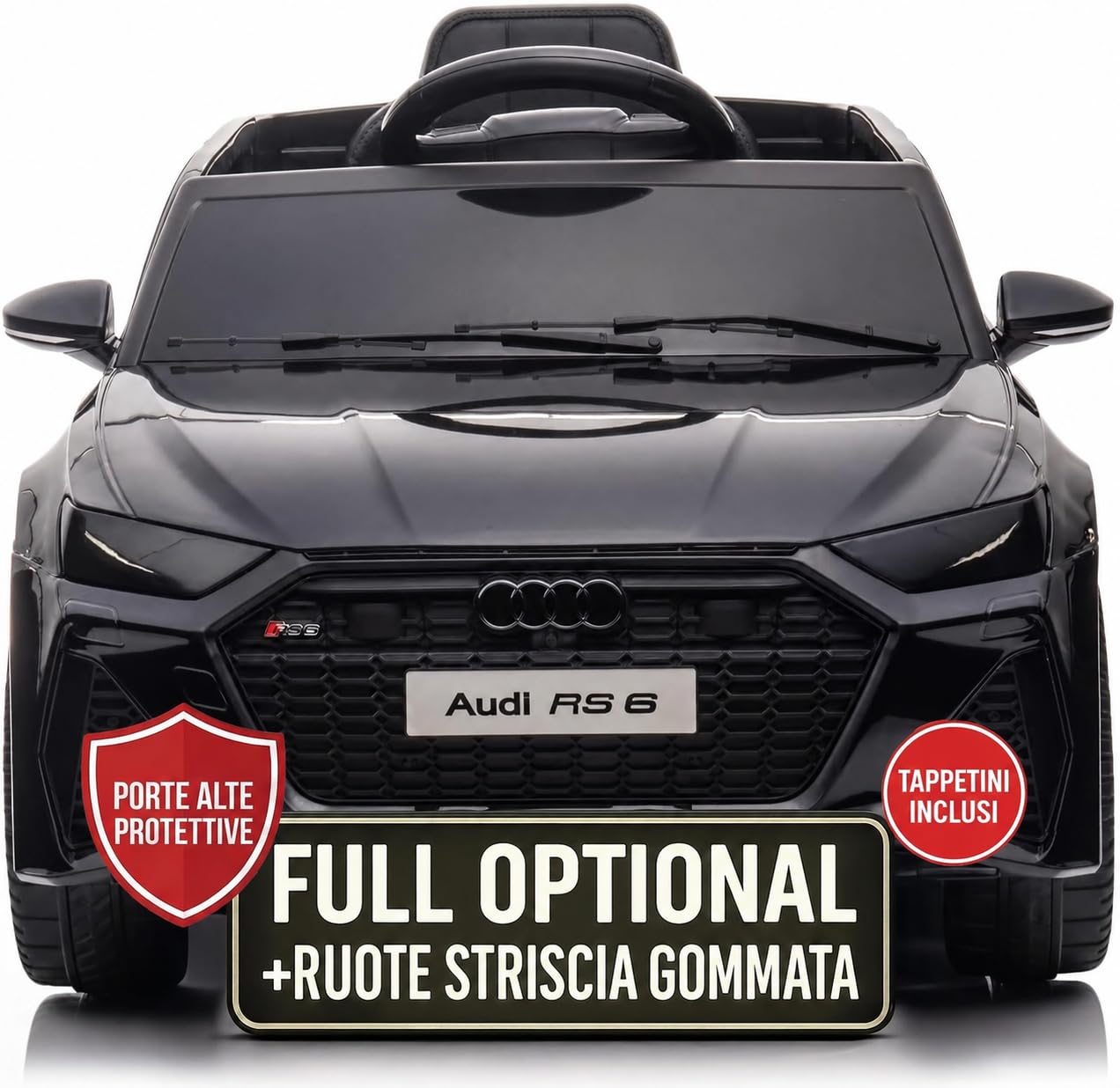TOYSCAR Macchina Elettrica per Bambini Audi RS6 Full Optional Auto Elettrica per Bambini Telecomandata Sedile in Pelle Porte Apribili Doppio Motore Elettrico 12V Carico 25 kg