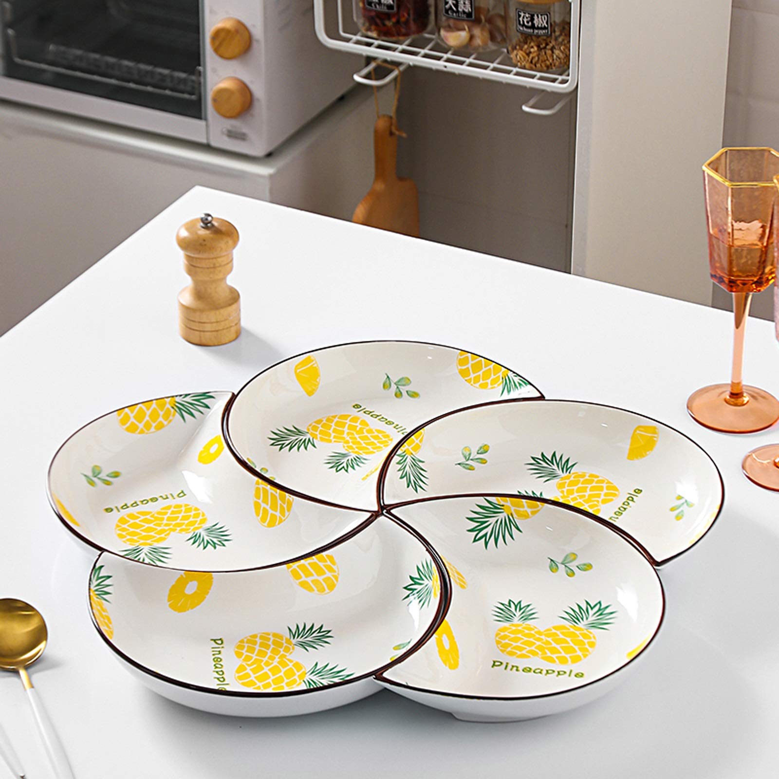 Ciotoline da Snack 10pcs Snack Plate Aggiungi 1 PZ Zuppa Bowl Home Piatto da pranzo Piatto da cucina in ceramica Set di stoviglie in ceramica Squisita Piastra dessert a forma di luna Squisita Piatto f