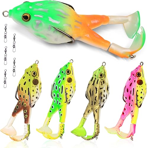 Miniatura 7 de Top Water Soft Frog Bass - Kit de señuelos de pesca con doble hélice, 5 anillos de conexión, piel de silicona gruesa, salpicaduras más grandes, más