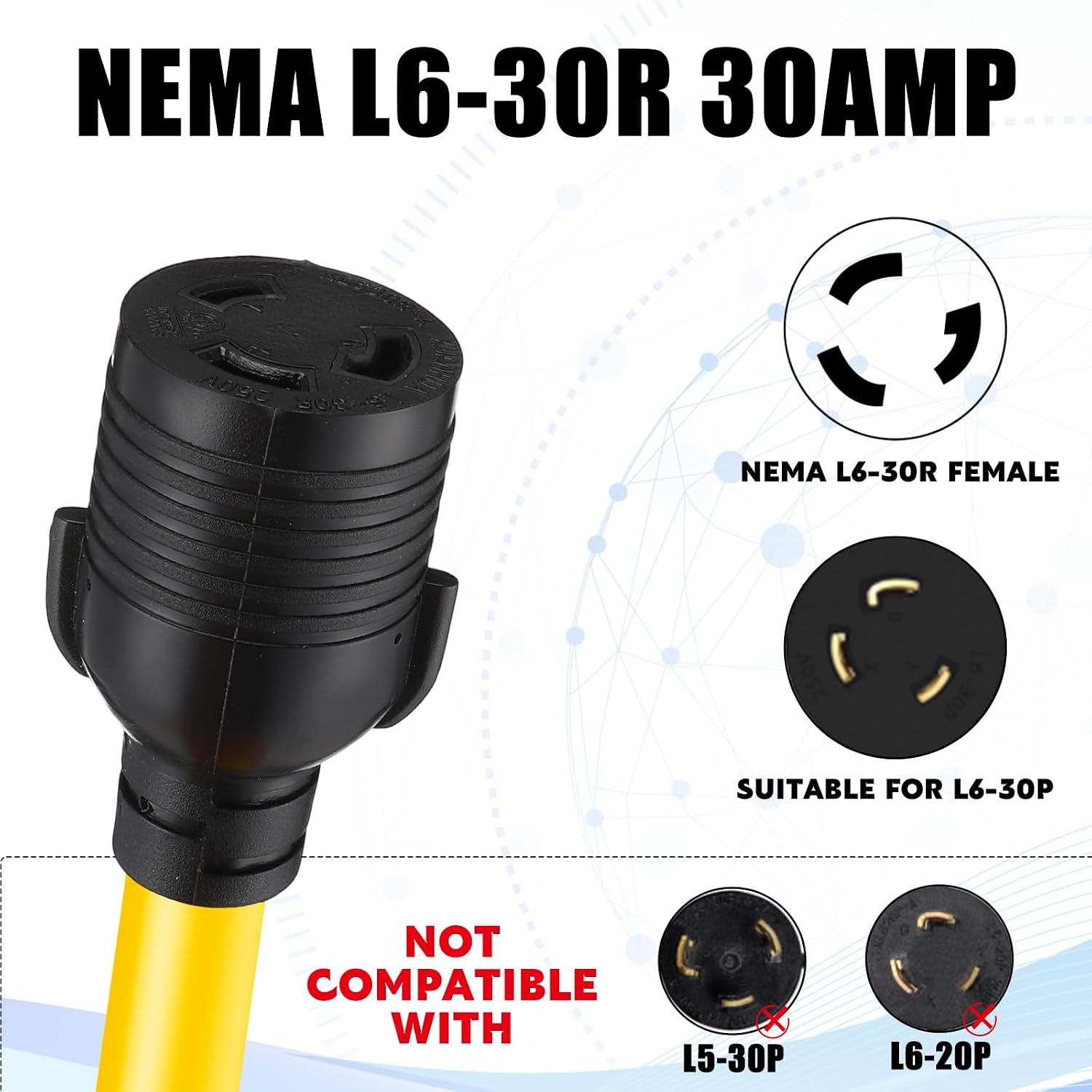 10 Ft L14-30P to L6-30R 30amp Welder Generator Adapter Cord Compatible with NEMA, 4 Prong L14-30P Locking Male to 3 Prong L6-30R Female for Generator Welder, STW 10 AWG, ETL Listed