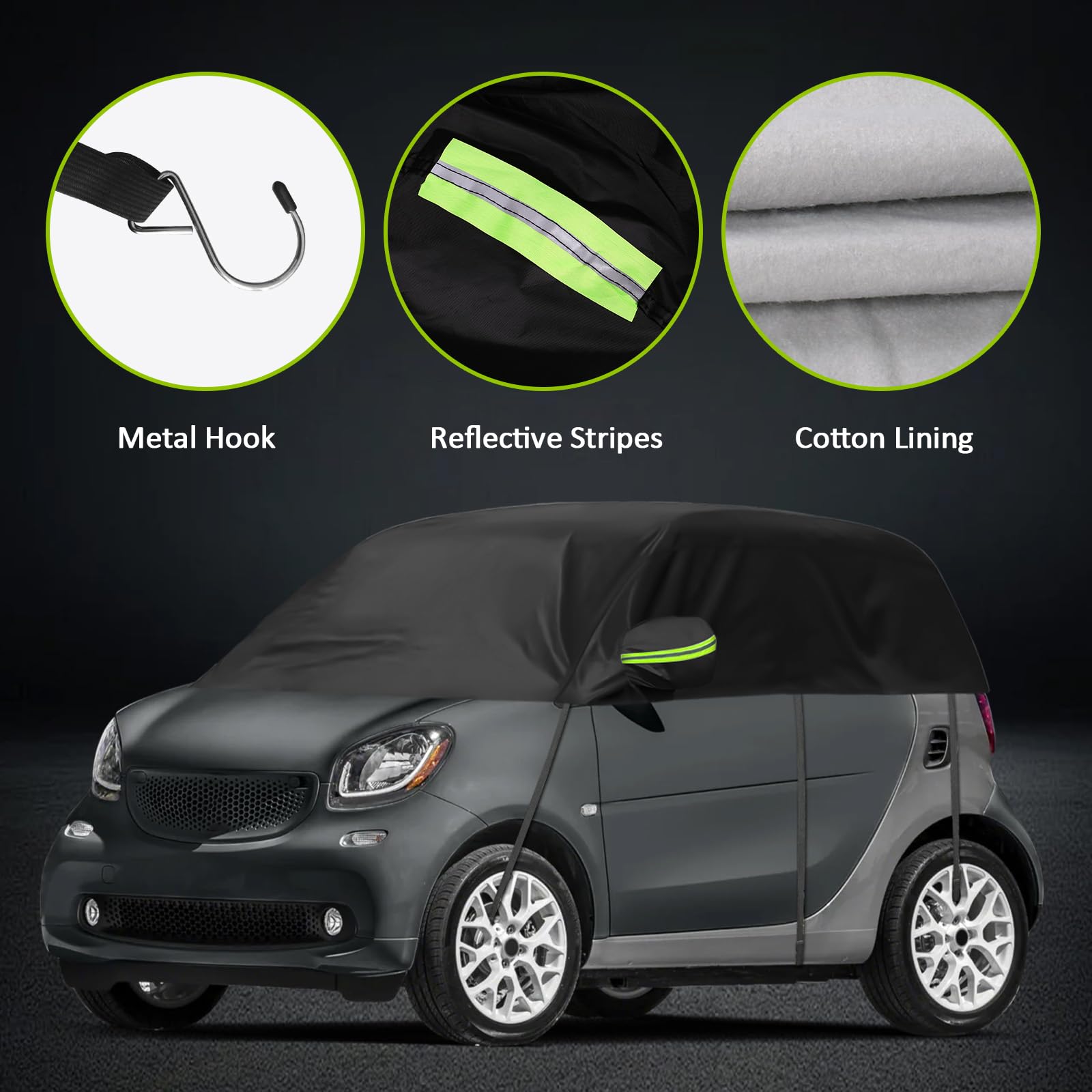 Pokrowiec na samochód zewnętrzny średni kompatybilny z Smart Fortwo 2006-2025, wodoodporny pokrowiec samochodowy przeciw słońcu śnieg mróz czarny