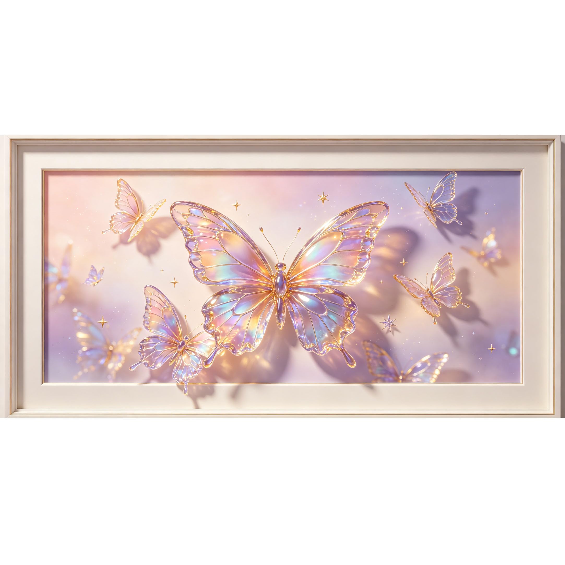 Agglomerix 3D Framed Wall Art Crystal Butterfly Abstract 3D Trompe l'oeil Wings Light Sparkle Large Size Self-Adhesive Removable Wall Decor Prints Artwork for Living Room Bedroom Office
