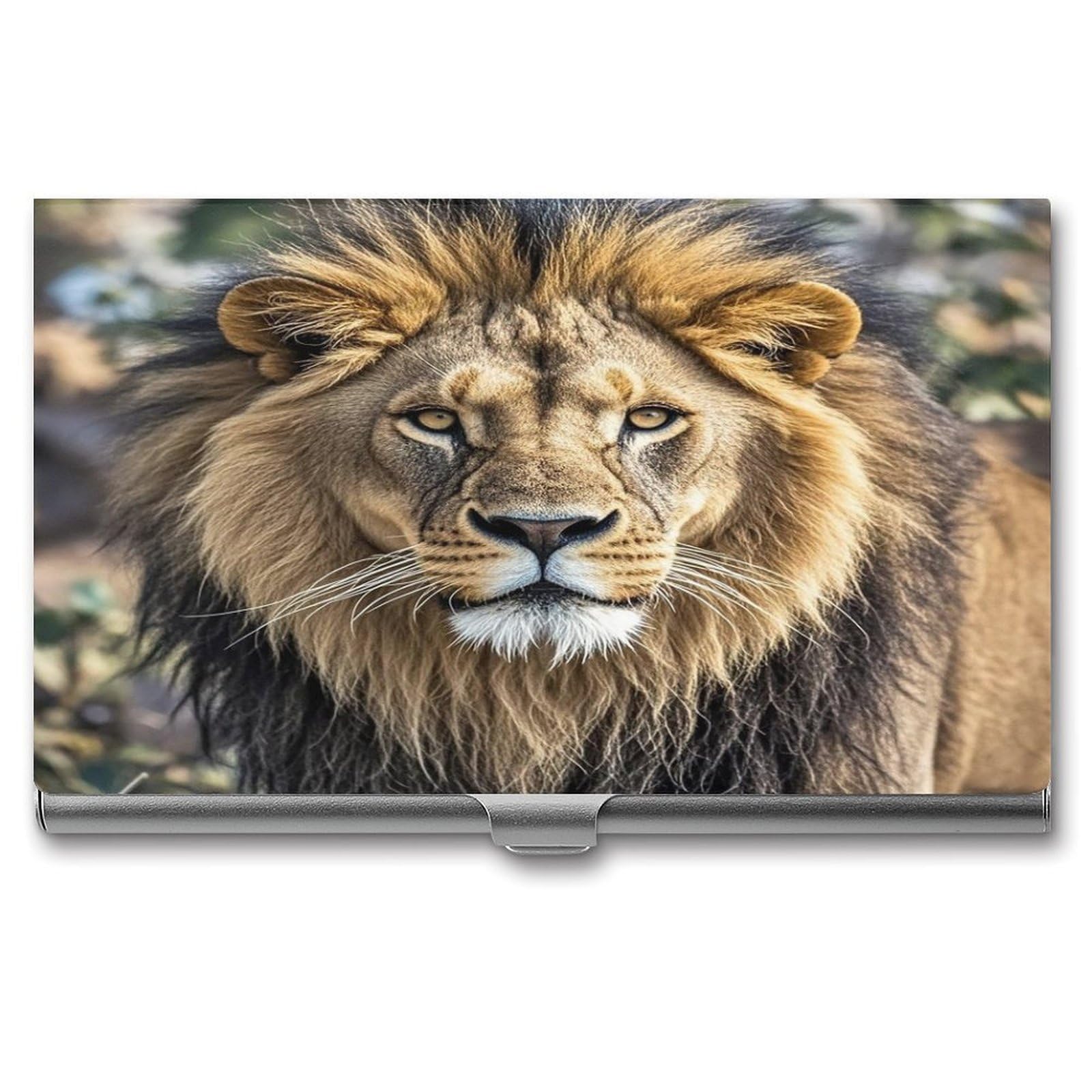 FekiLoot African Lion Head Business Card Holder Aluminum Alloy Business Card Case Convenient to Carry Business Card Dispenser for Men Women