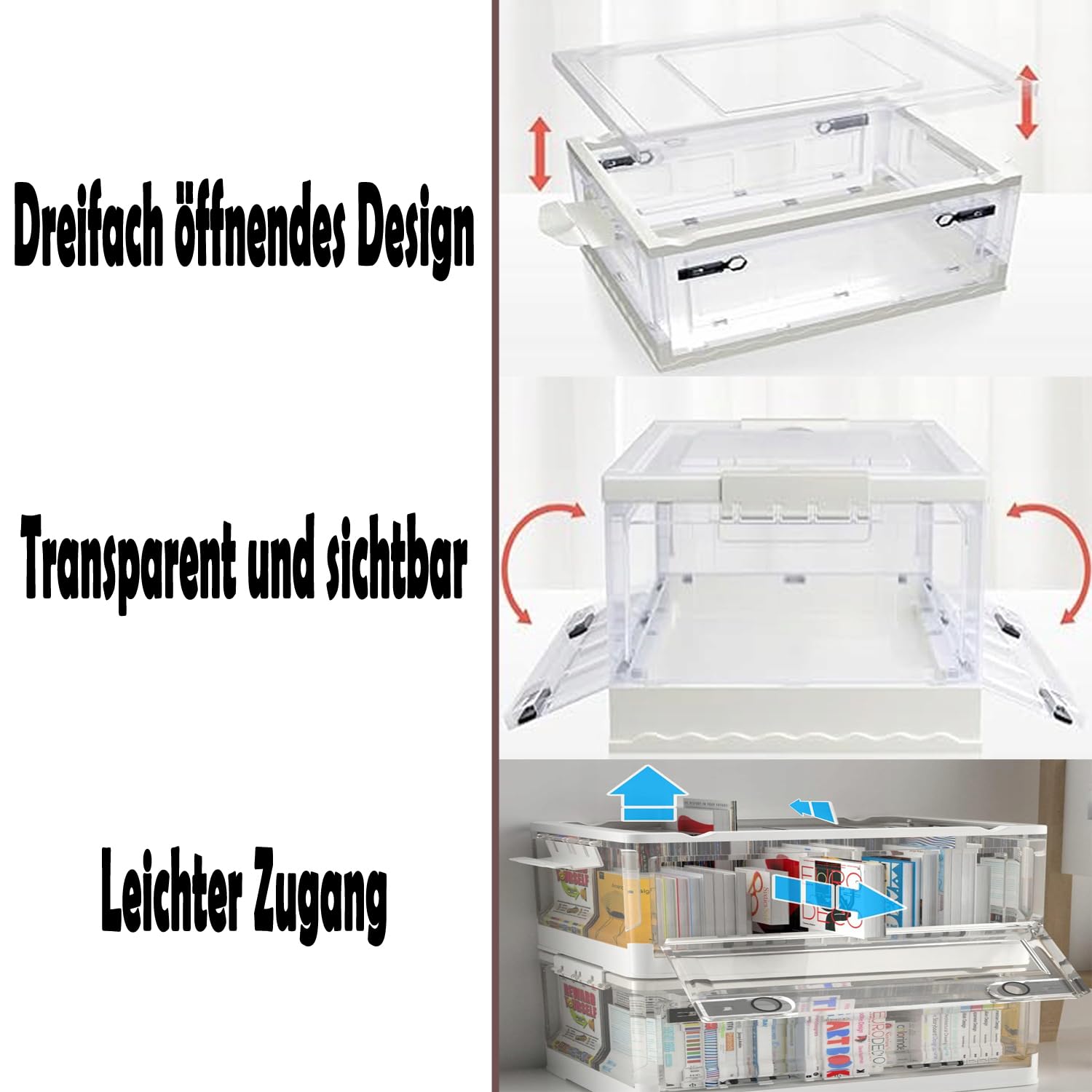 Hooha 56L Robuste Aufbewahrungsboxen Transparenter Organizer Box mit Deckel&Rollen 51cm X 36cm X 30cm Kleiderboxen für Kleiderschränke Innen und Außen Gutes Stapelprinzip Aufbewahrung Ordnungssystem