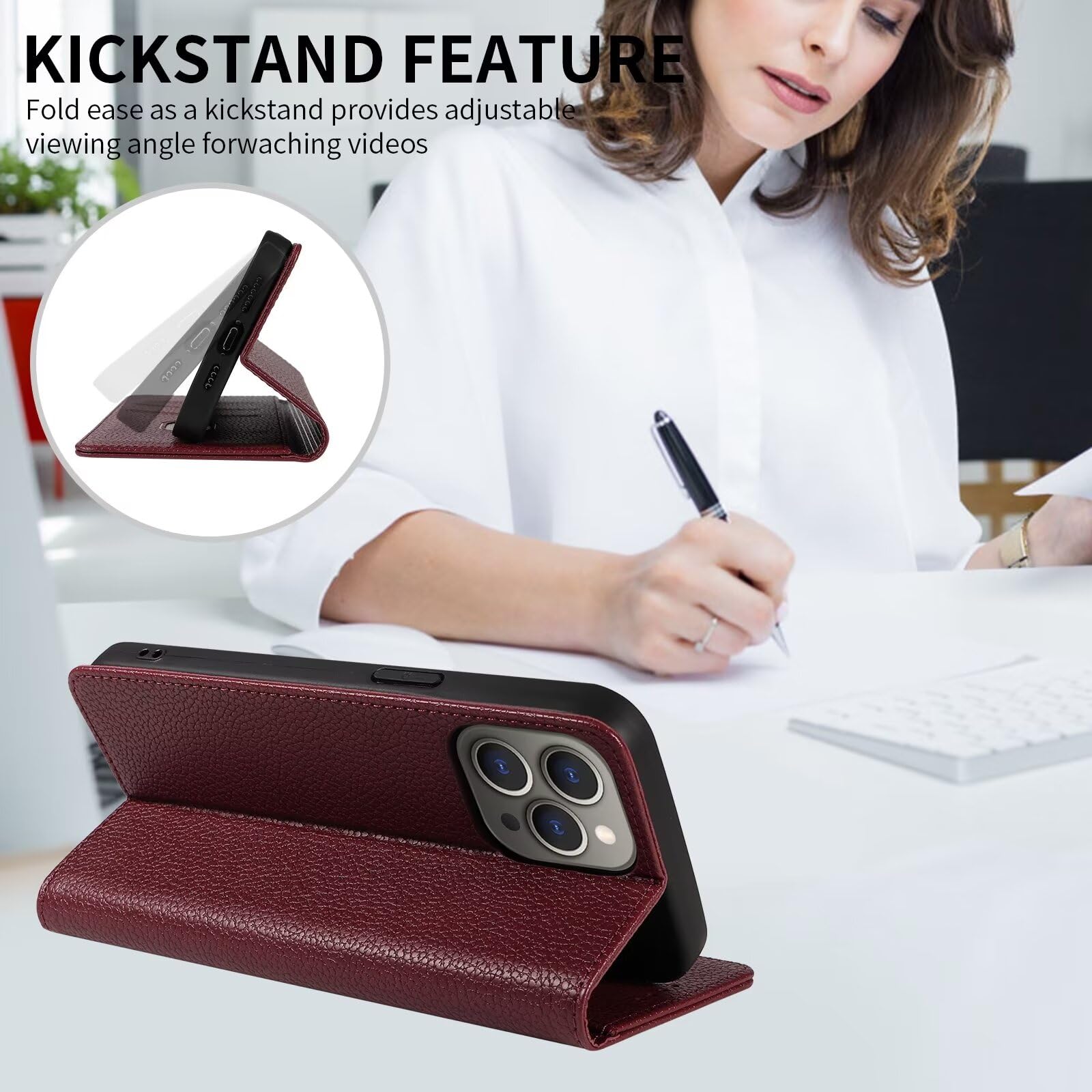 Custodia Portafoglio In Pelle PU Per Motorola Moto G14, Con Supporto E Slot Carte, Colore Rosso
