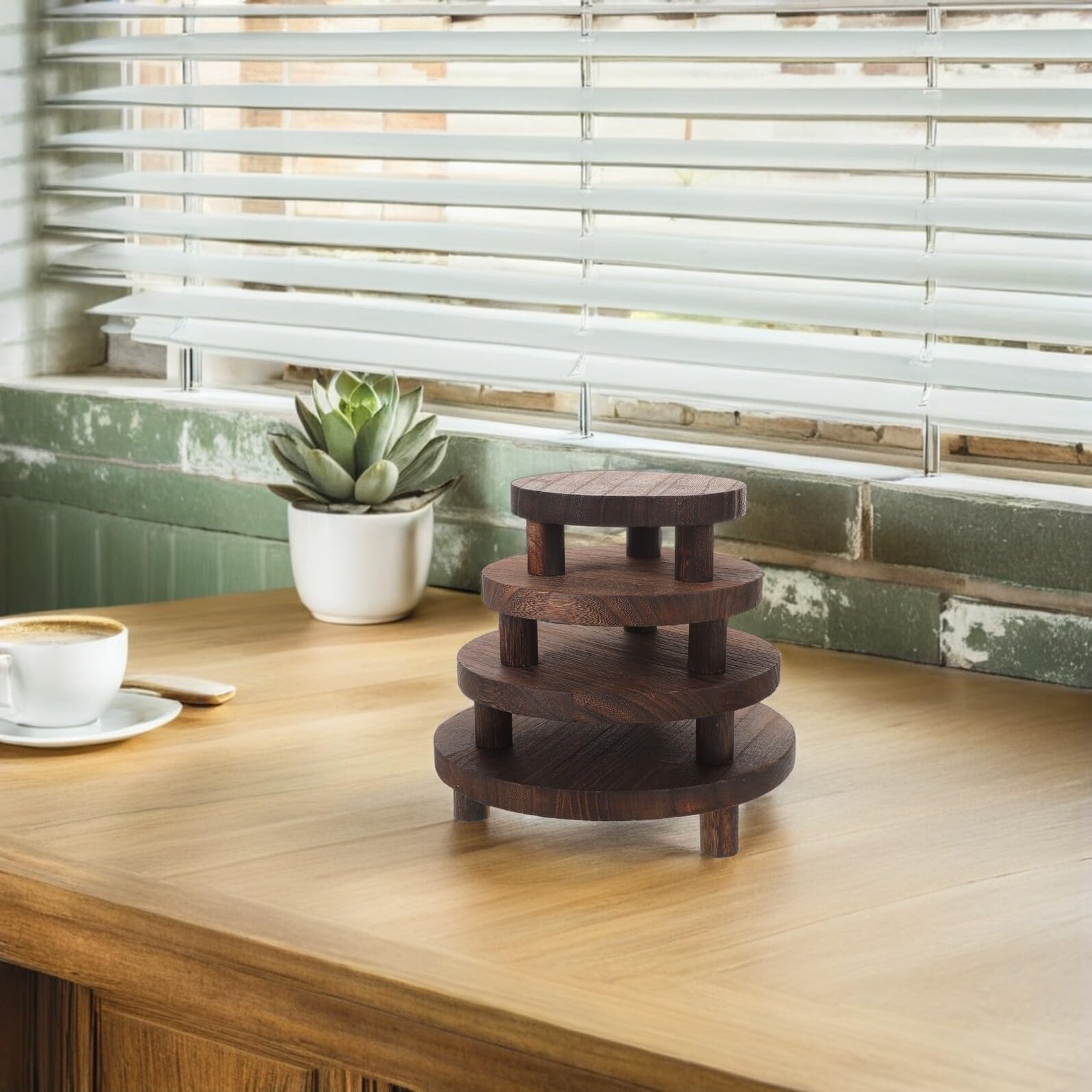 DOITOOL 4pezzi Espositore in Legno Naturale da Design Rotondo Stile Fattoria Supporto per Vasi Oggetti Decorativi Artigianato e Gioielli Base Solida per Esposizione da Tavolo