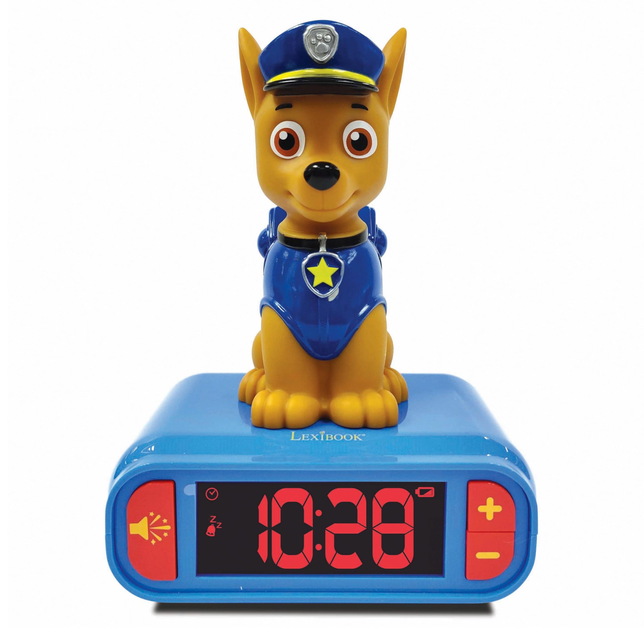 LEXIBOOK, Paw Patrol, Chase Nightlight alarm clock, Sounds and Melodies, LCD Backlit screen, Luminous, Snooze, Blue, RL800PALXB
