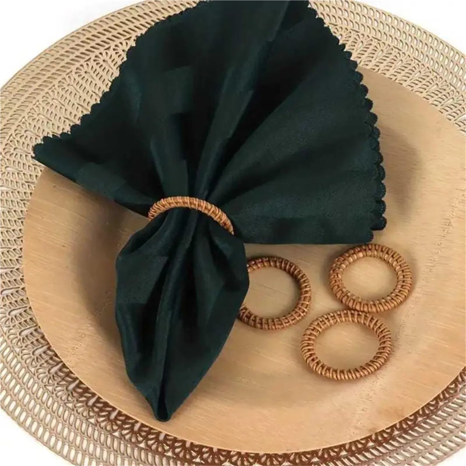 Lot de 38 ronds de serviette en rotin texturé rustique en fibre de bambou pour décoration de table à manger